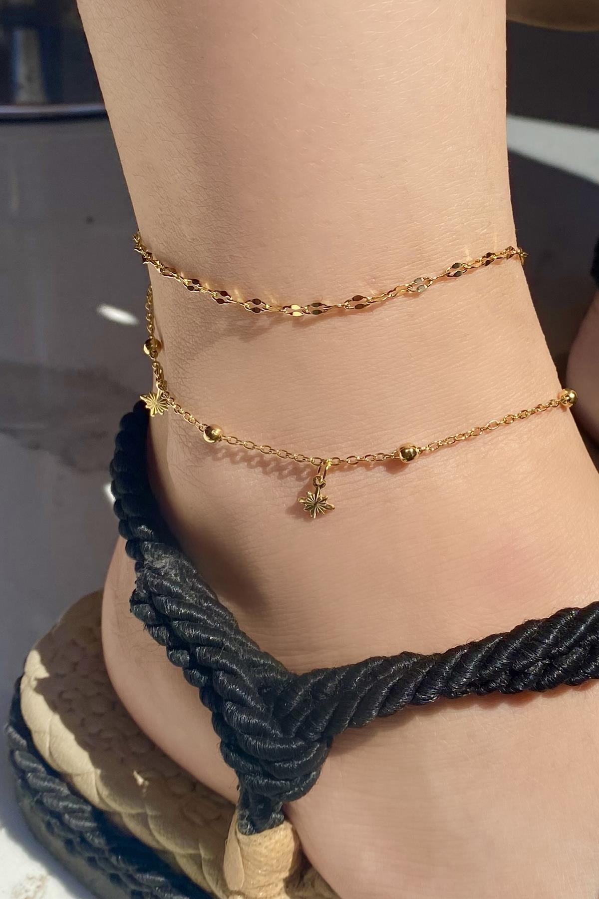 Altın Renk Yıldız Figürlü Çelik Halhal