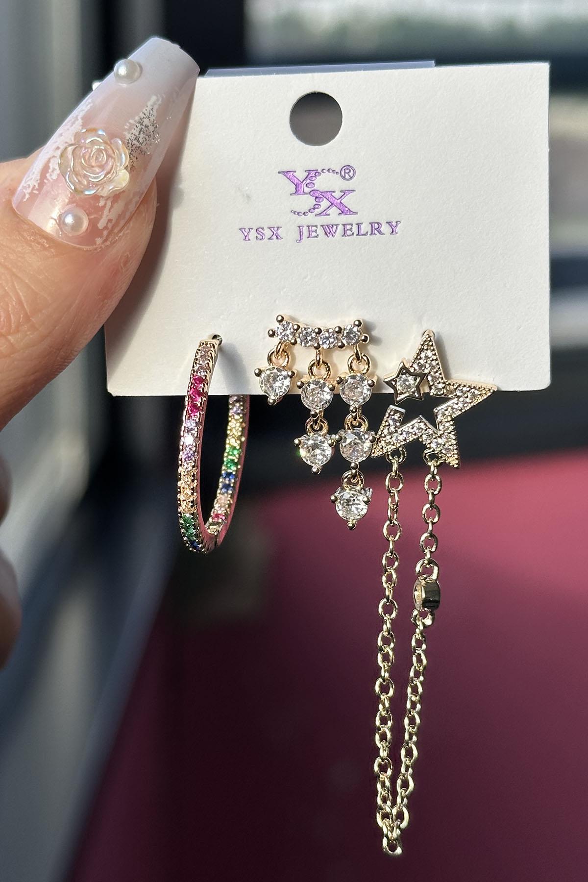 Altın Renk Yıldız Figürlü VİP 3'lü YSX Küpe Set