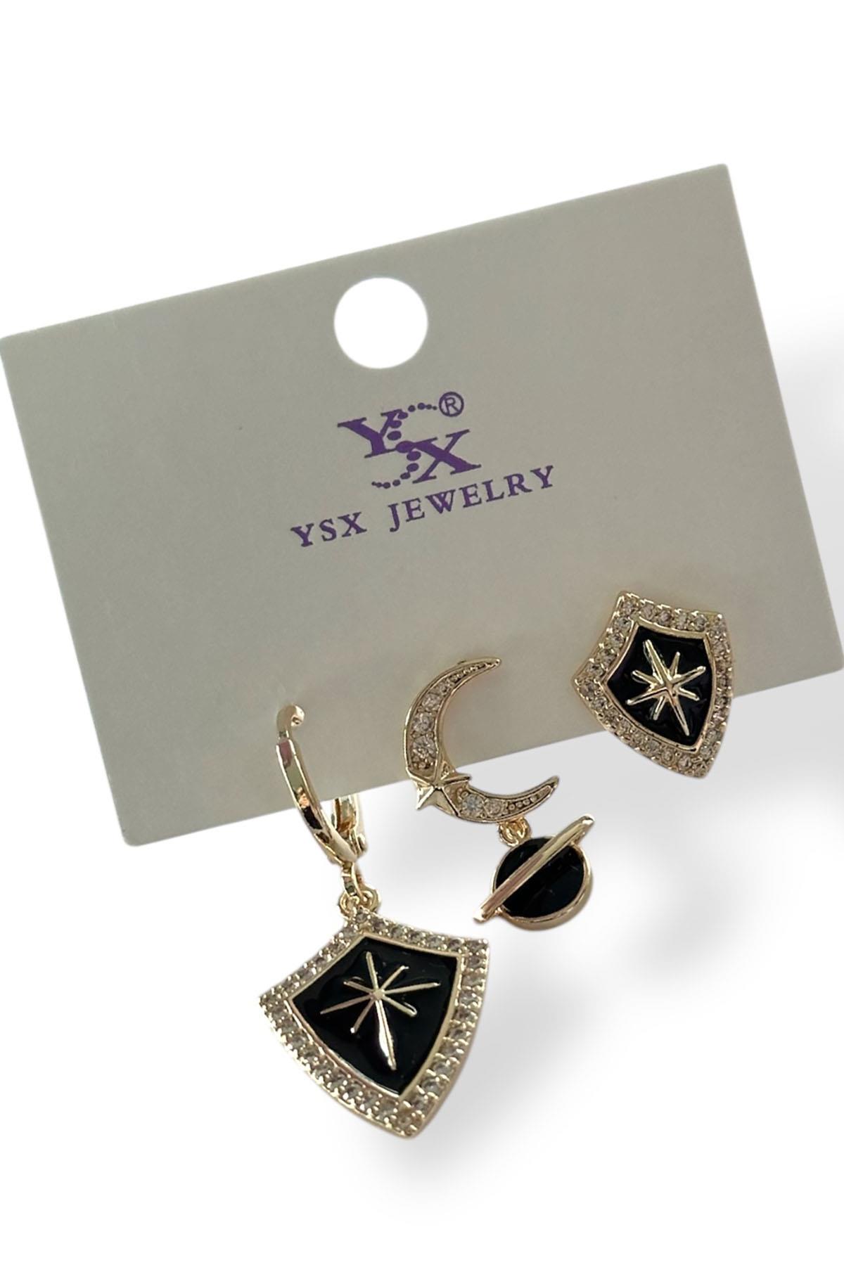 Altın Renk Yıldız Figürlü VİP 3'lü YSX Küpe Set