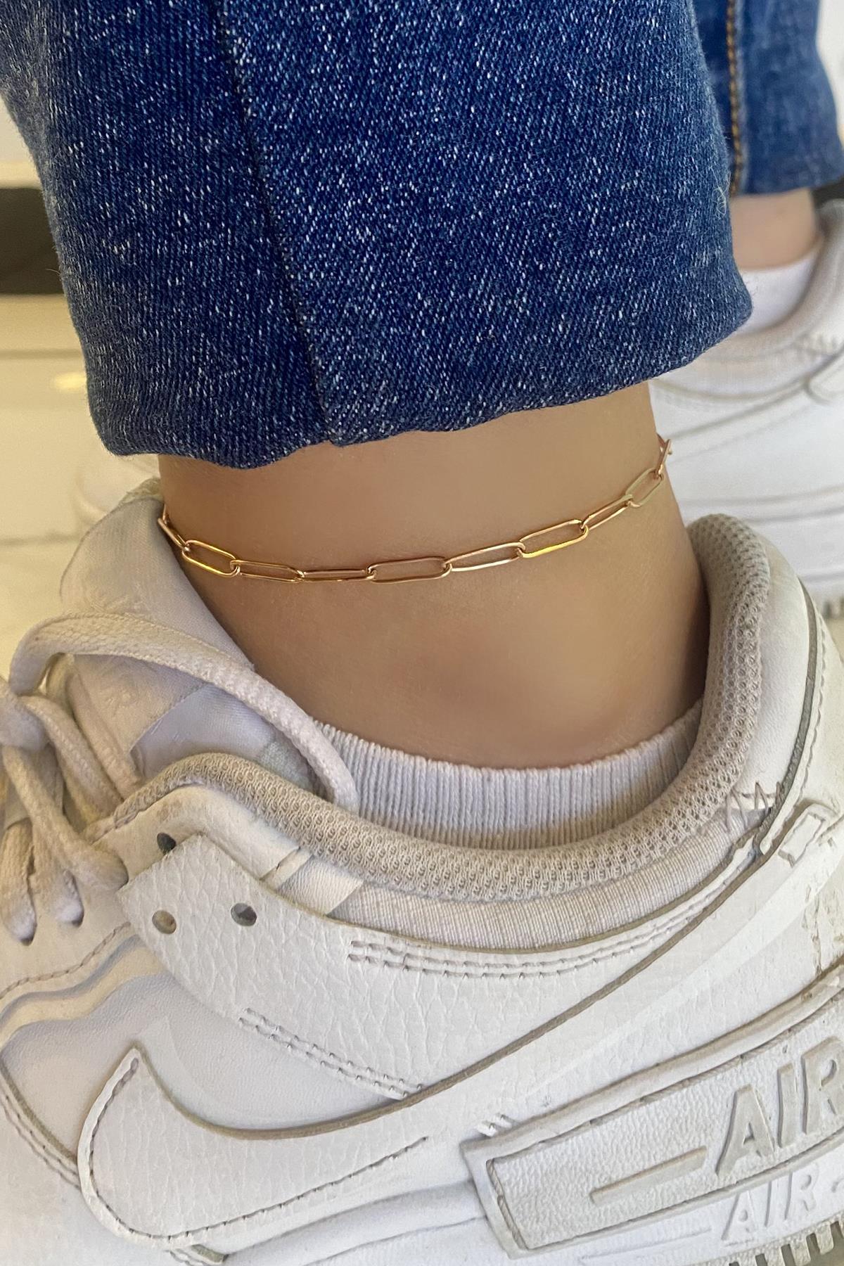 Altın Renk Zincir Detaylı Çelik Halhal