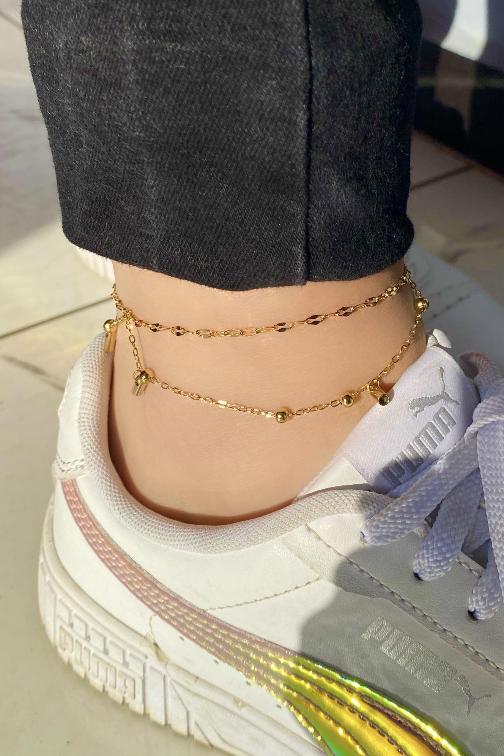 Altın Renk Zincir Detaylı Çelik Halhal