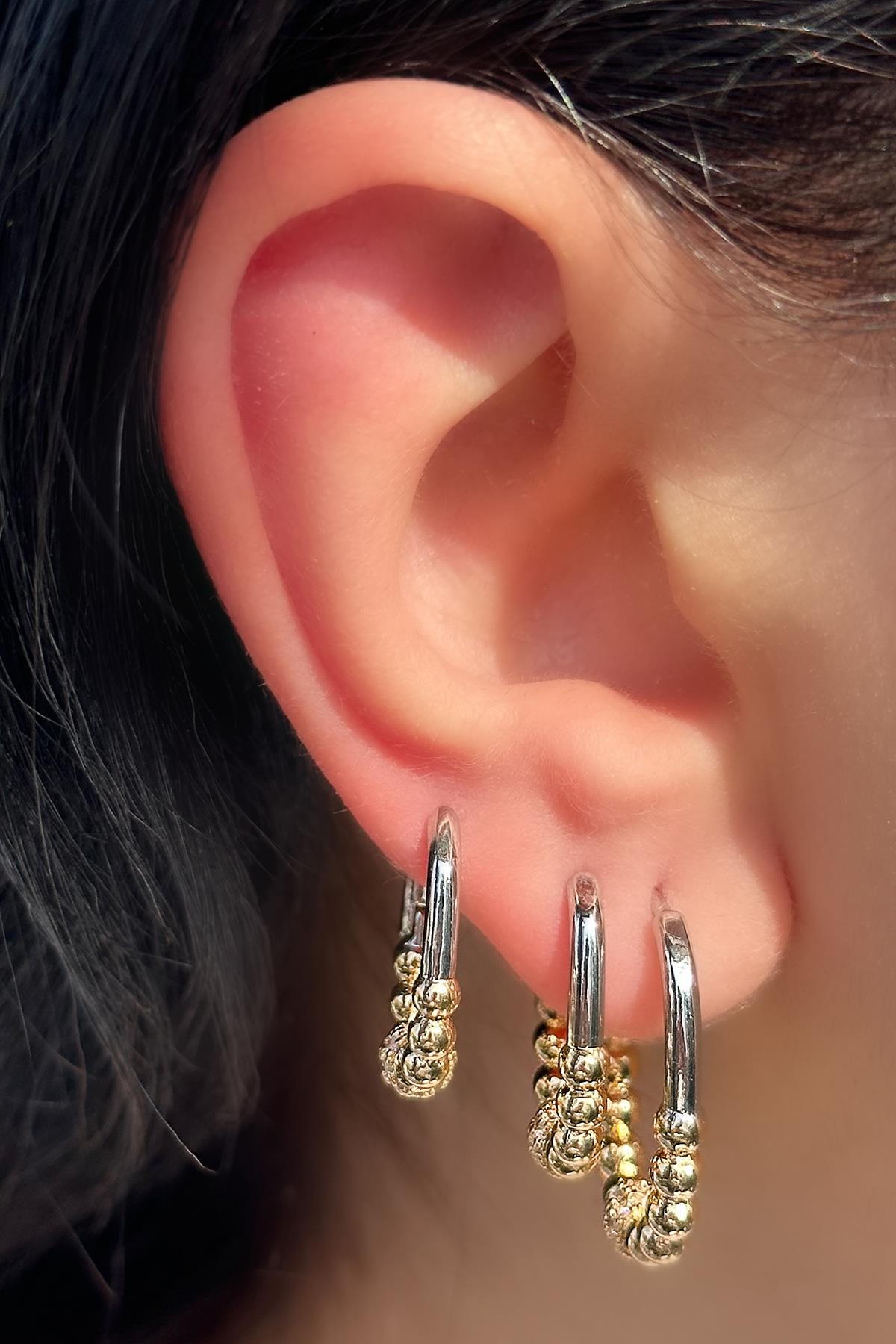 Altın Ve Gümüş Renk 3'lü YSX Küpe Set