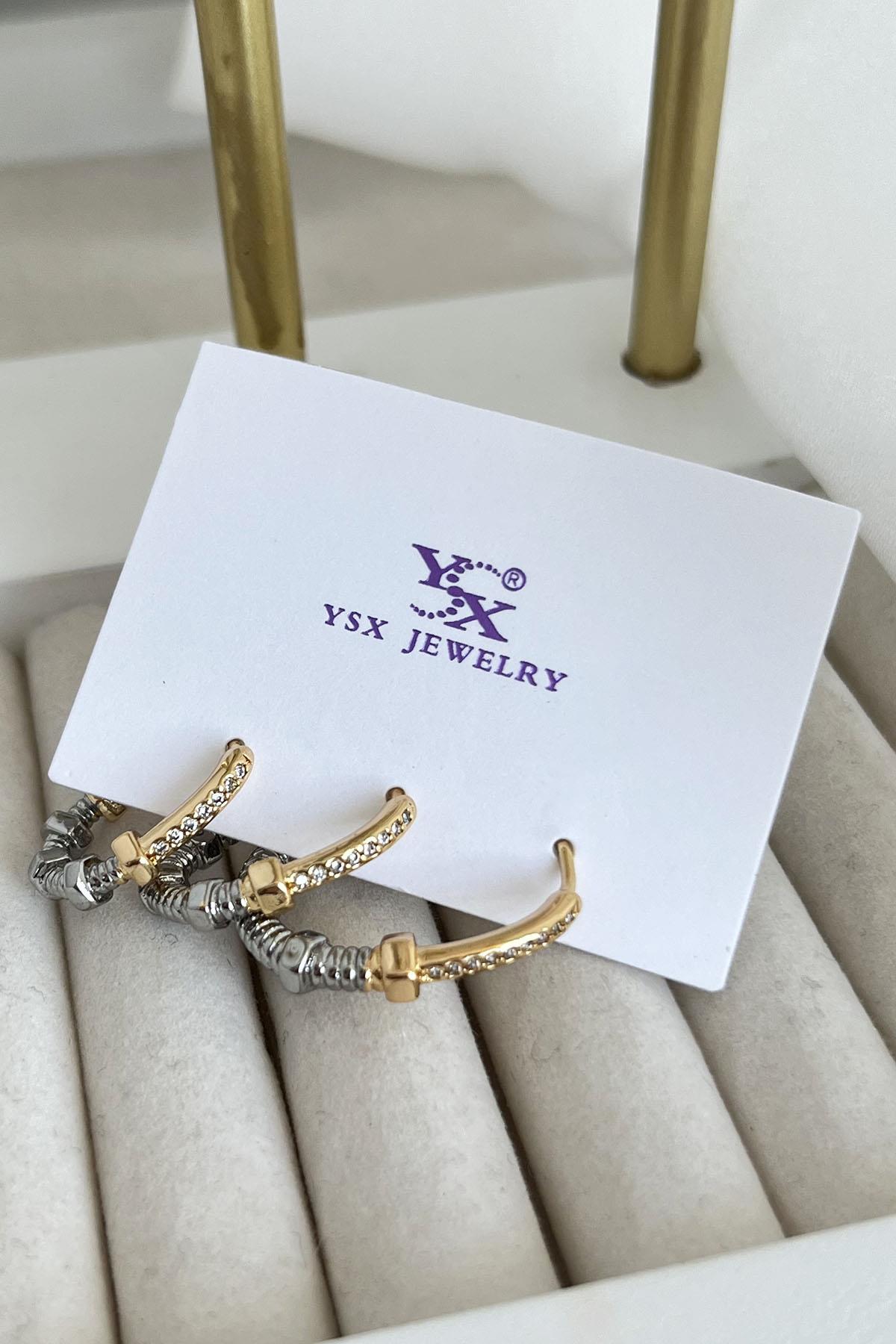 Altın Ve Gümüş Renk VİP 3'lü YSX Küpe Set