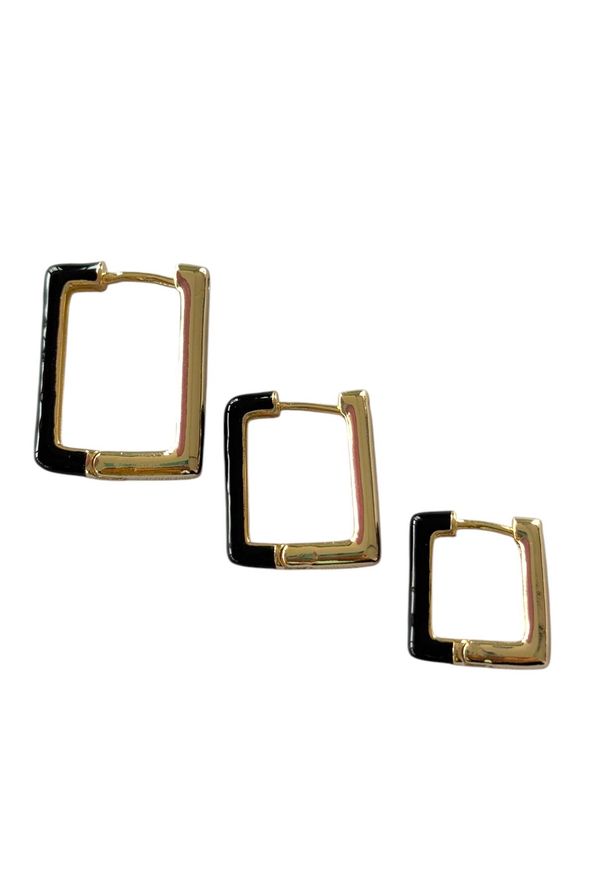 Altın Ve Siyah Renk VİP 3'lü YSX Küpe Set