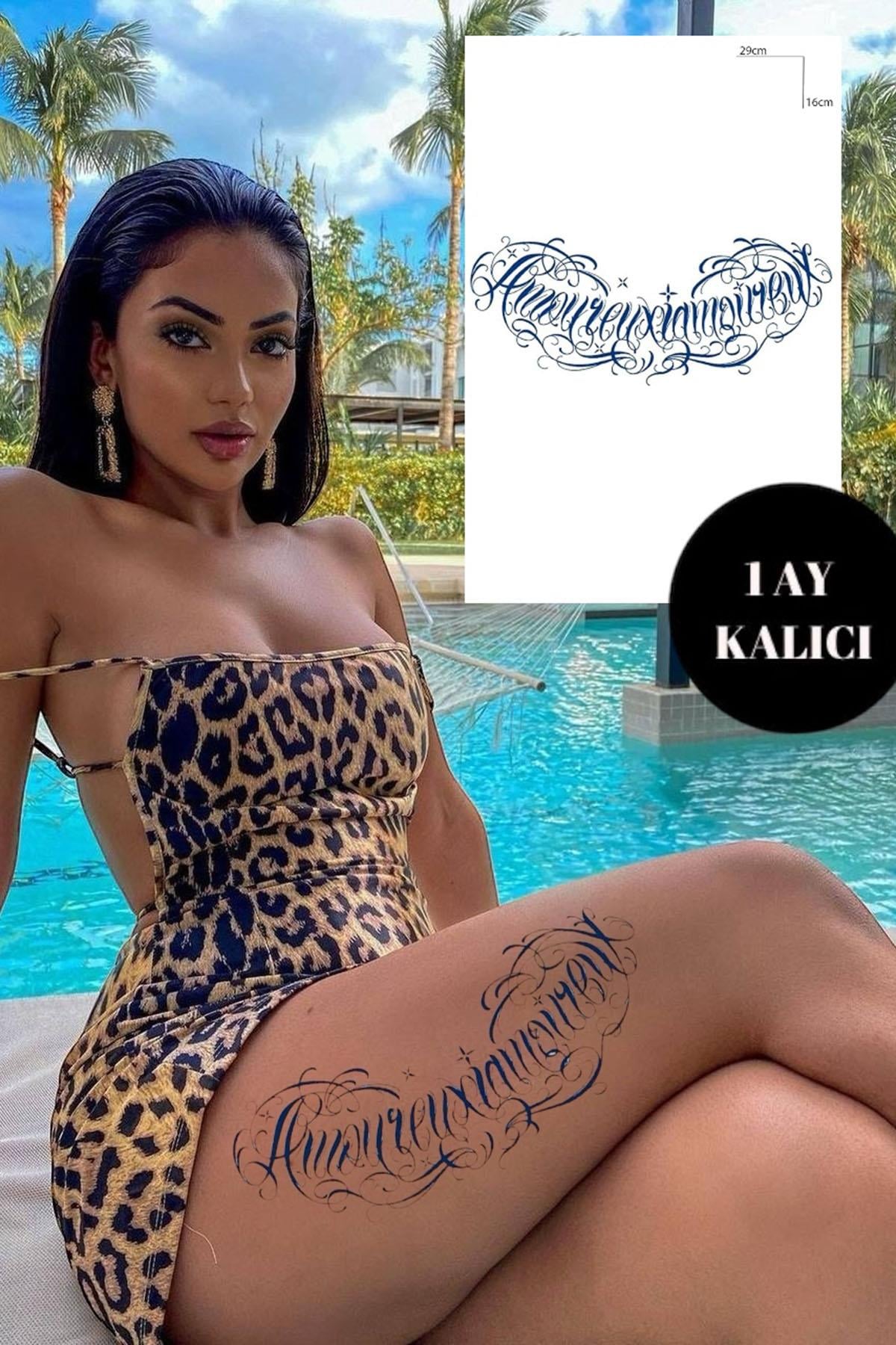 Amoureux Yazılı 12 Saat Sonra Kararan Geçici Dövme Tattoo