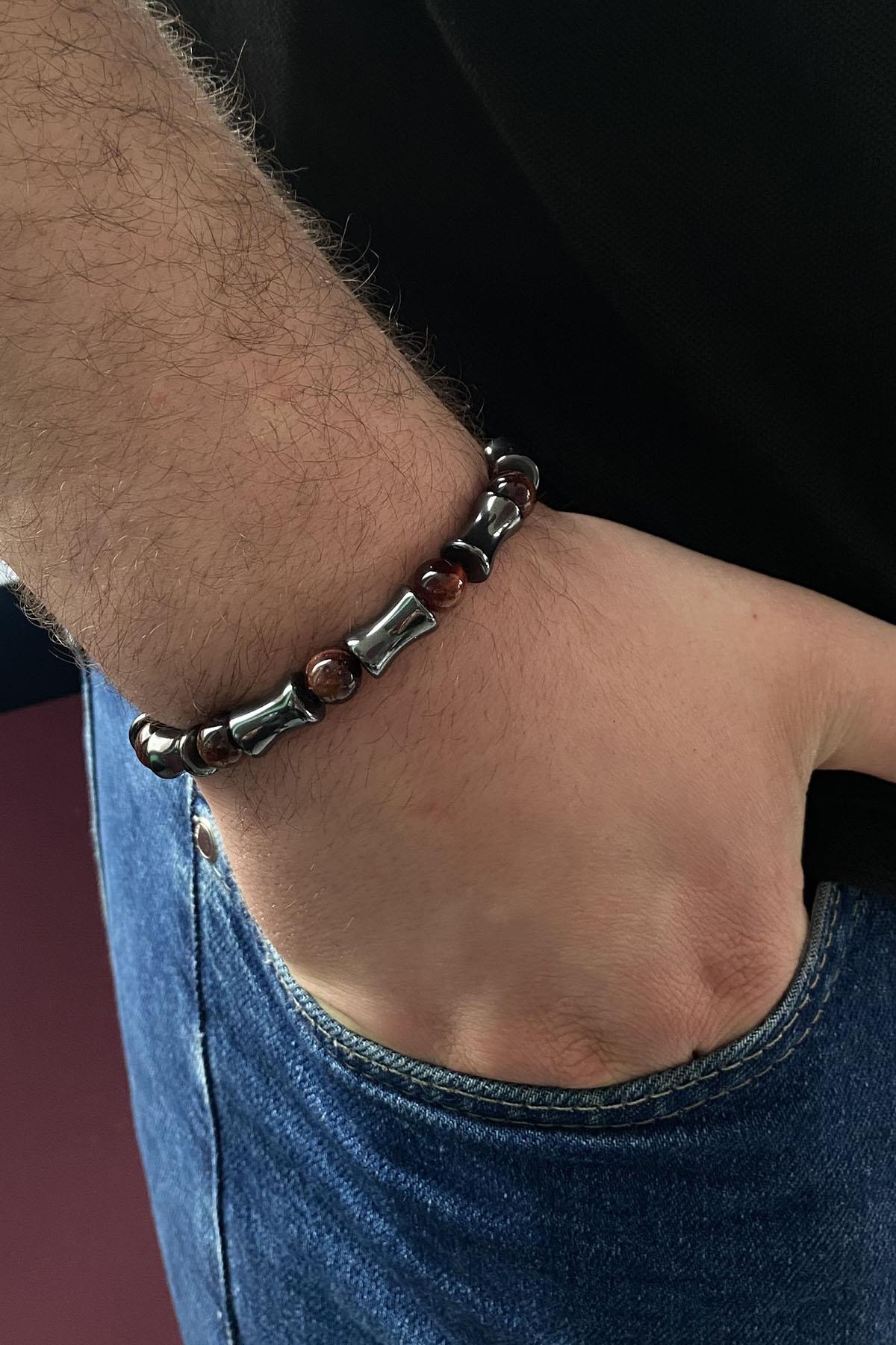 Antrasit Renk Hematit Taşlı Erkek Bileklik