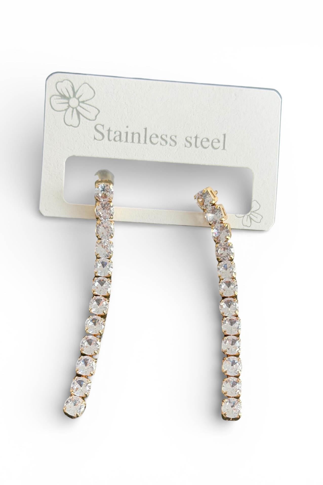 Altın Renk Taş Detaylı Çelik Küpe (Çift)