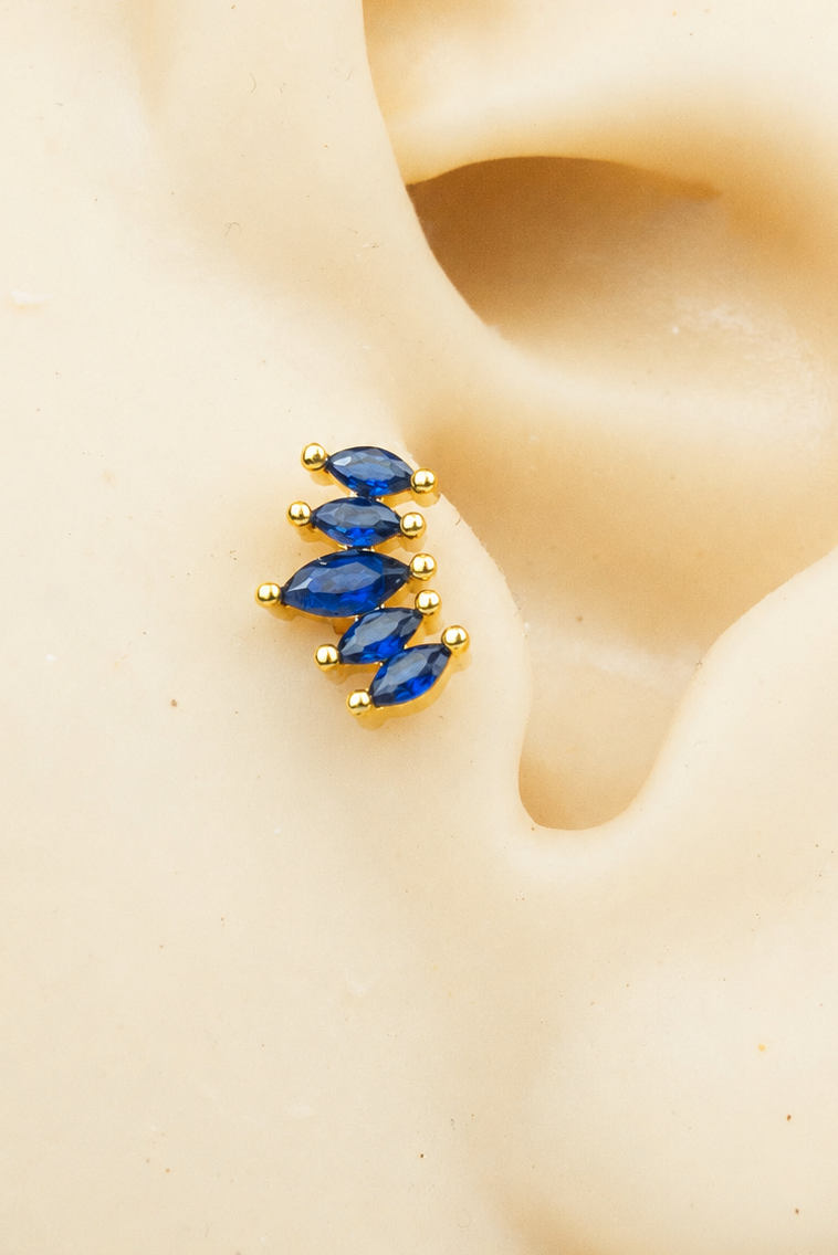 Altın Renk Lacivert Taşlı Cerrahi Çelik Tragus/Kıkırdak Küpe/Piercing (Tek)