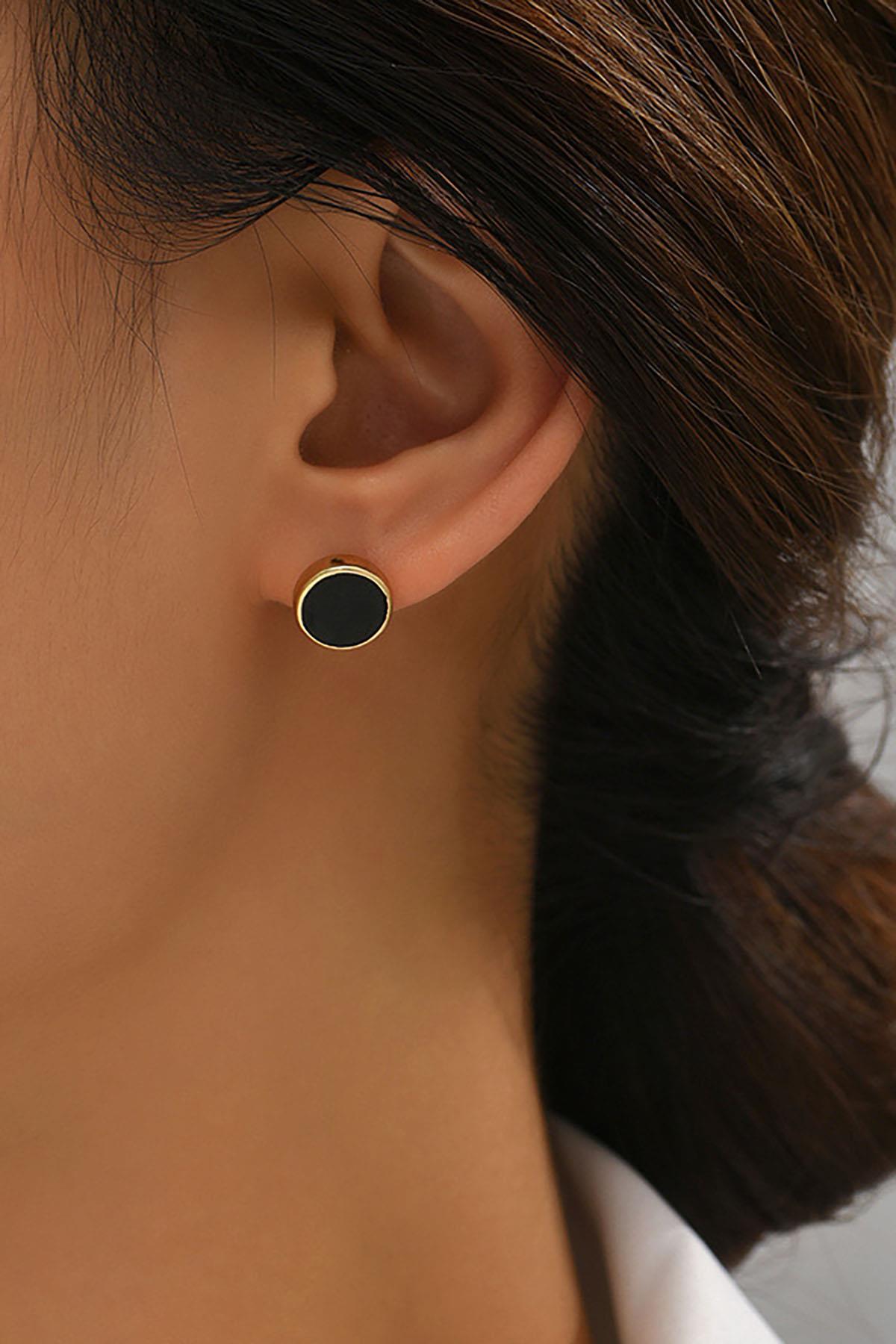 Gümüş Renk Taş Detaylı Unisex Küpe (Çift)