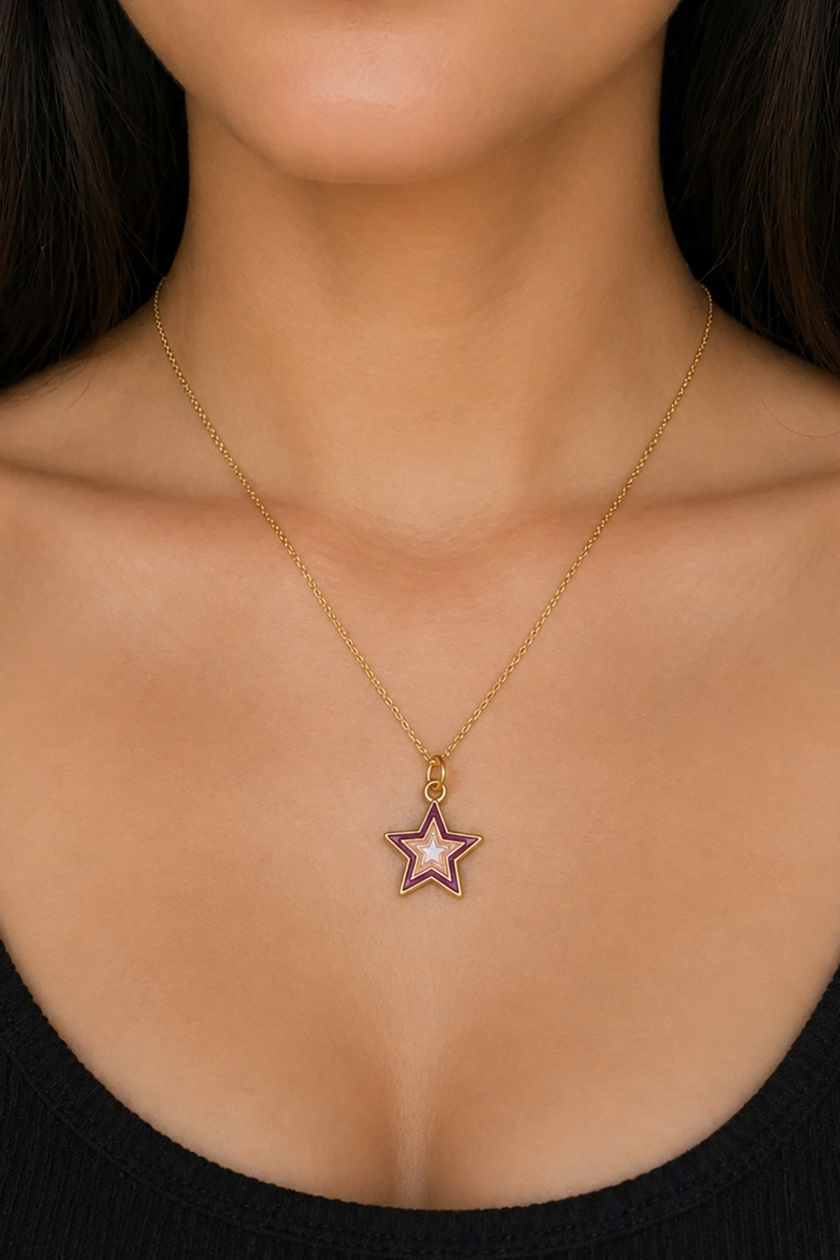 Altın Renk Yıldız Figürlü Çelik Kolye