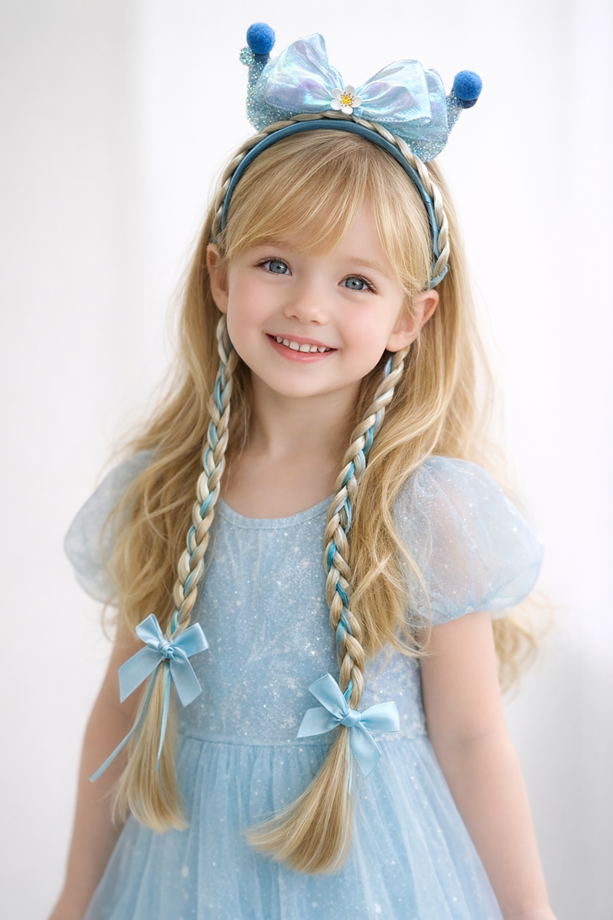 Mavi Renk Kurdele Figürlü Örgü Detaylı Çocuk Taç