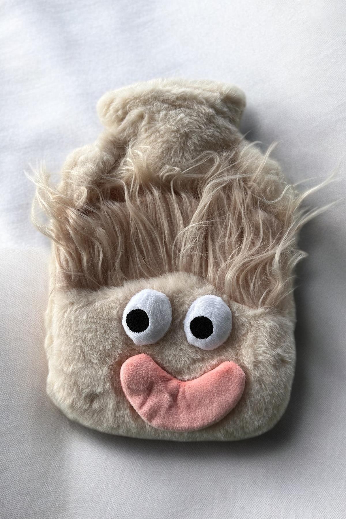 Krem Renk Canavar Figürlü Peluş Sıcak Su Torbası