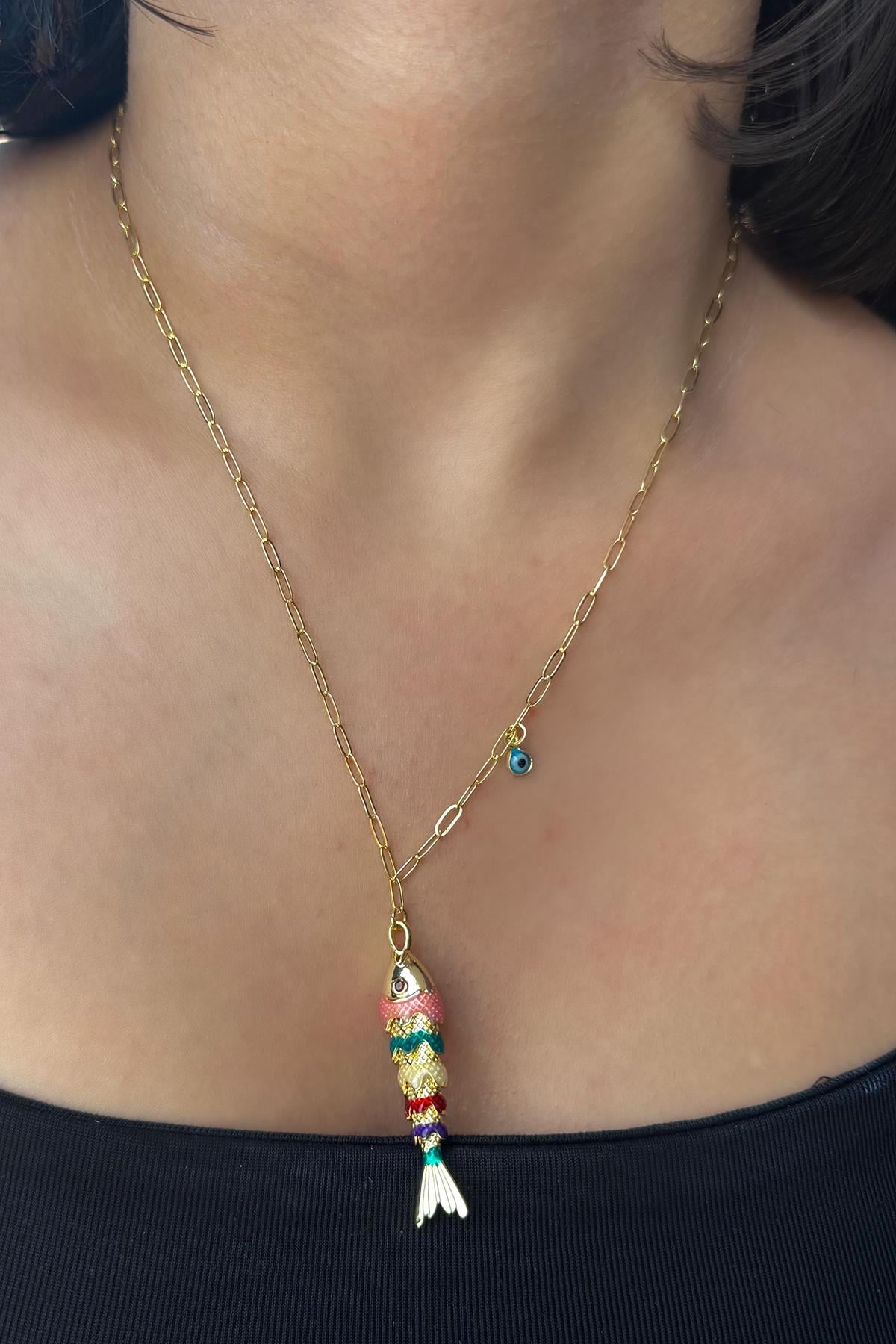 Karışık Renk Balık Figürlü YSX Kolye