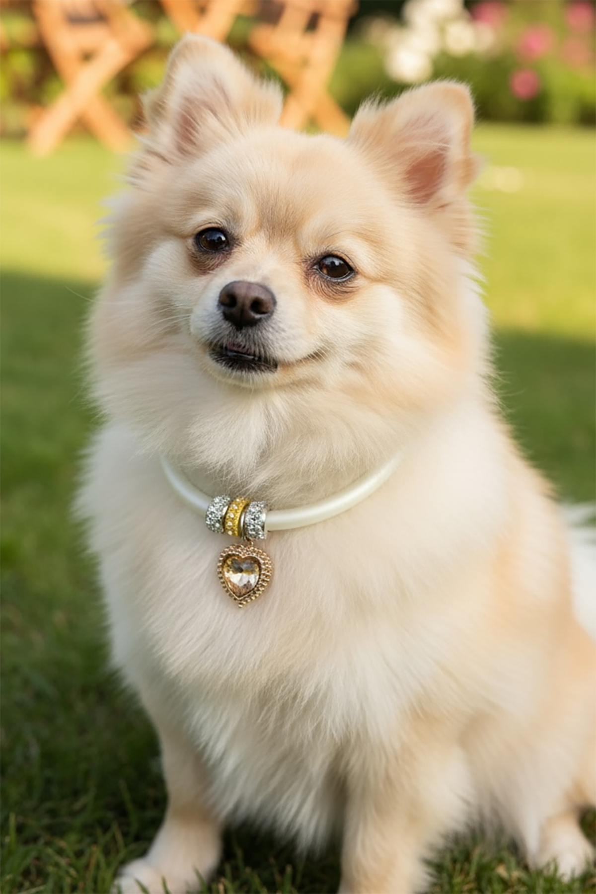 Altın Renk Kalp Figürlü Taş Detaylı L Beden Kedi Köpek Tasma