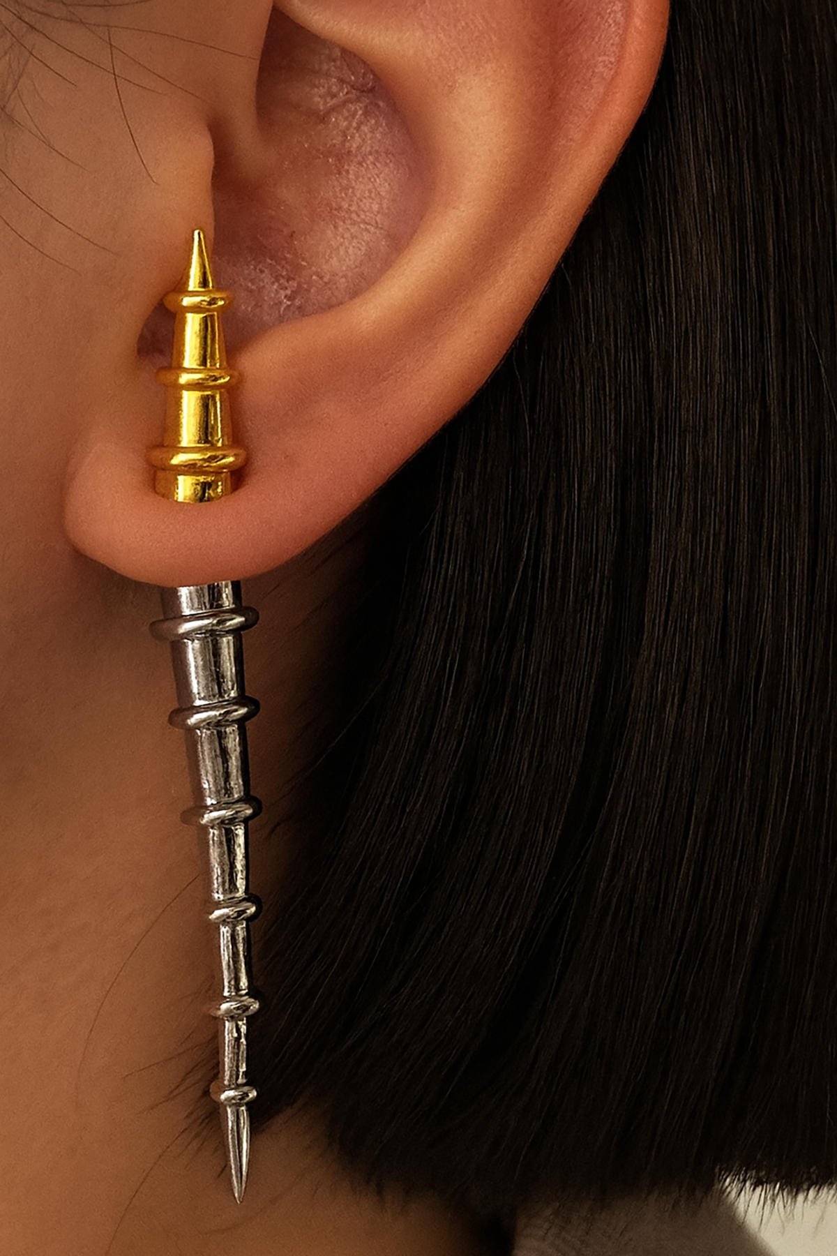 Gümüş Ve Altın Renk 14K Altın Kaplama TX Küpe (Çift)