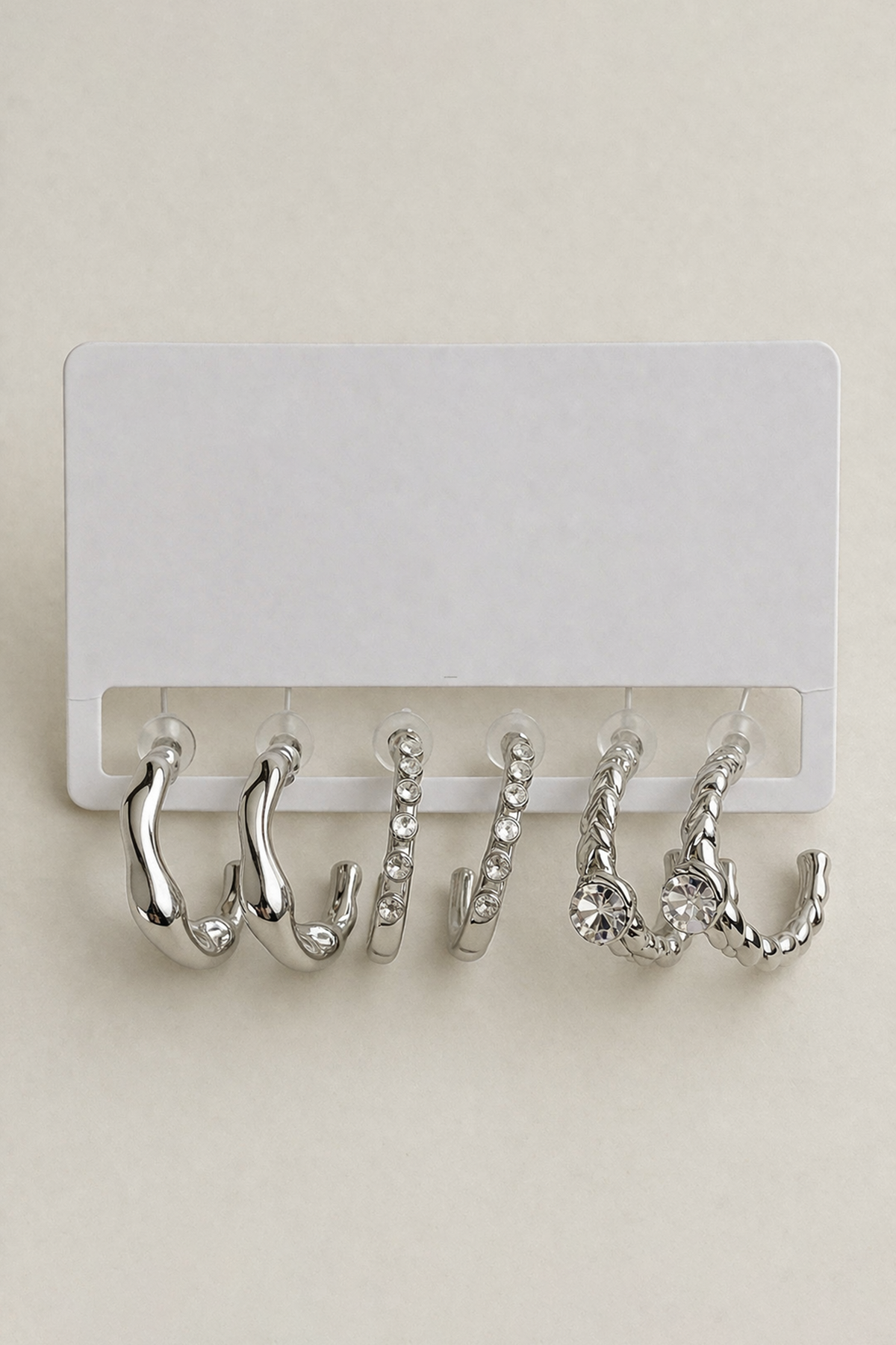 Gümüş Renk Taş Detaylı 6'lı Halka Küpe Set