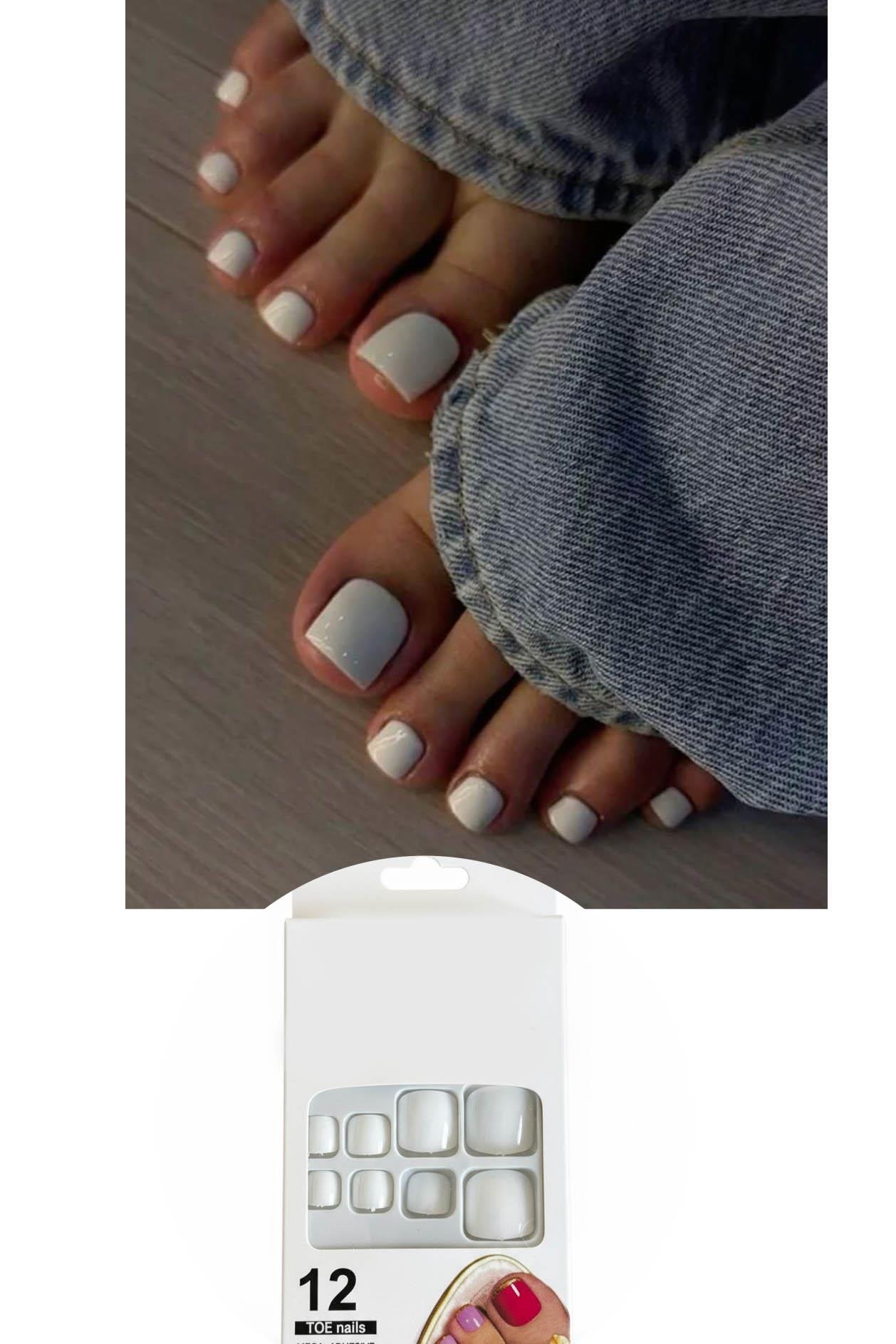 12'li Beyaz Renk Takma Tırnak Set (Yapıştırıcılı)
