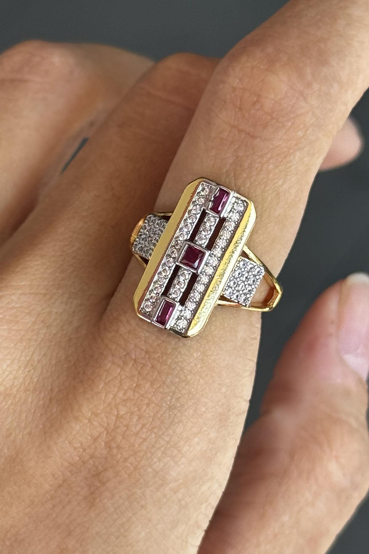 Altın Renk Taş Detaylı Ayarlanabilir YSX Yüzük