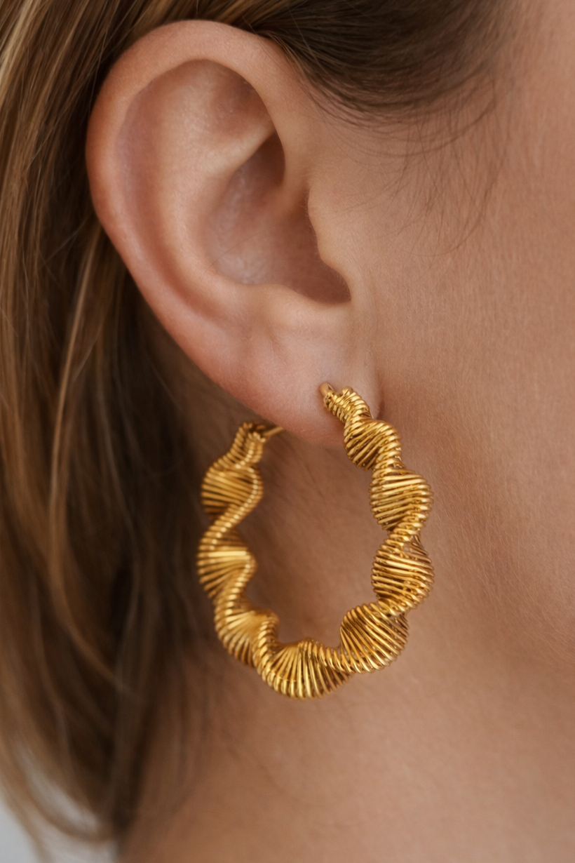  Altın Renk Çelik Halka Küpe (Çift)