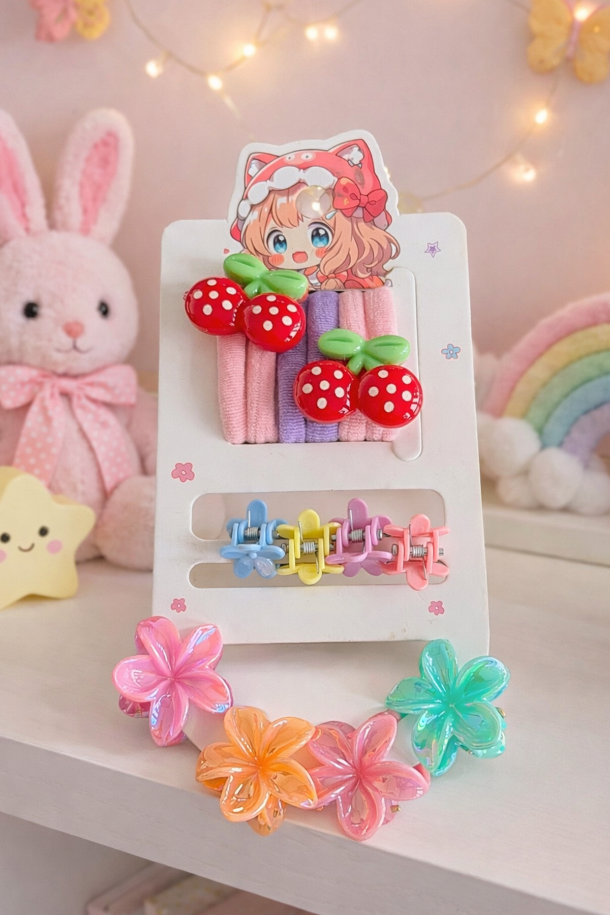 14'lü Çiçek Ve Kiraz Figürlü Çocuk Toka Set