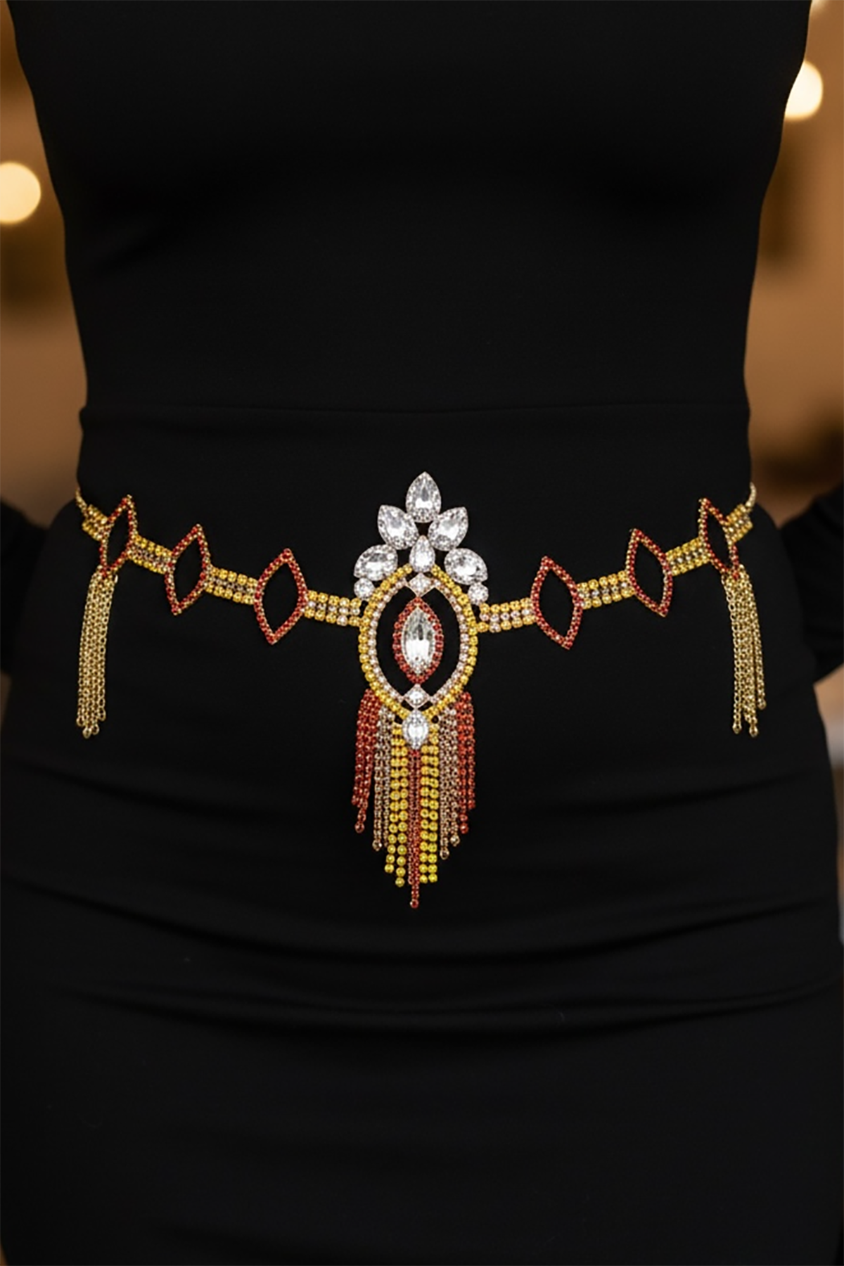 Altın Renk Taş Detaylı VİP Abiye Kemer