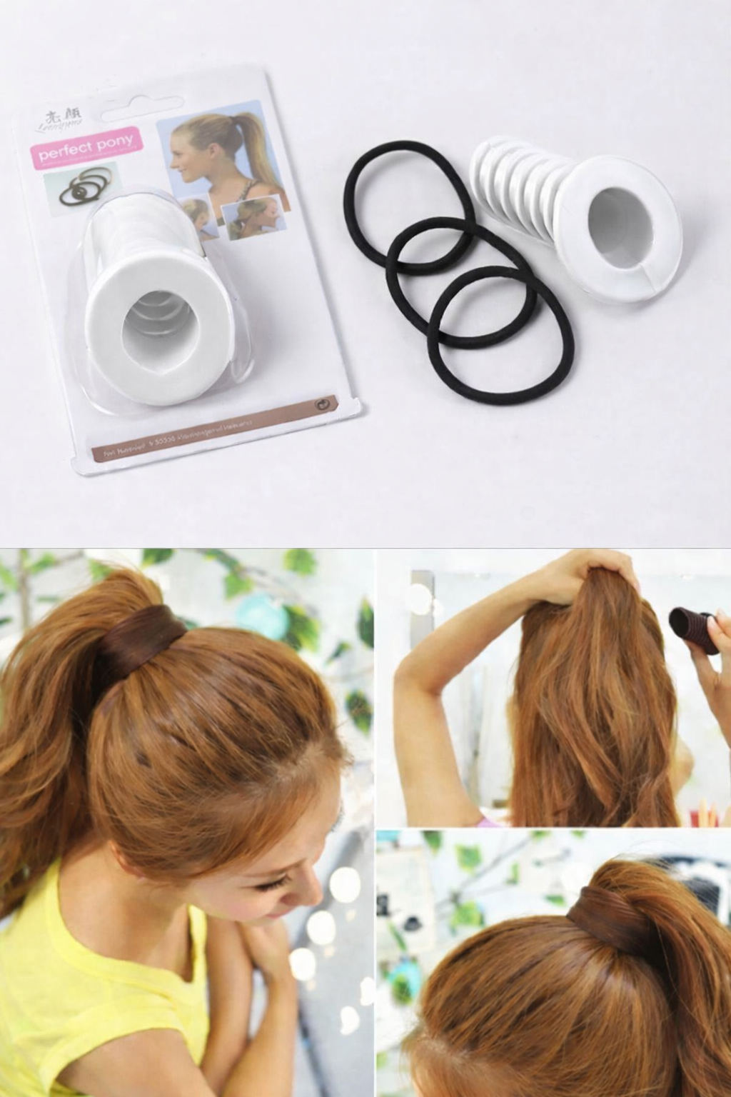 Beyaz Renk Hacimli At Kuyruğu Yapma Aparatı Ve Lastik Toka Set