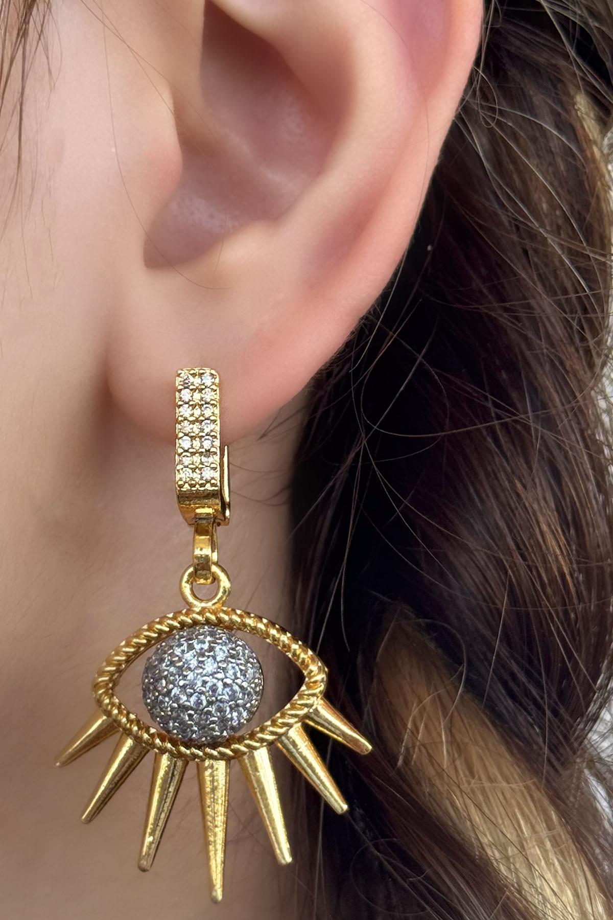 Altın Ve Gümüş Renk Göz Figürlü Küpe (Çift)