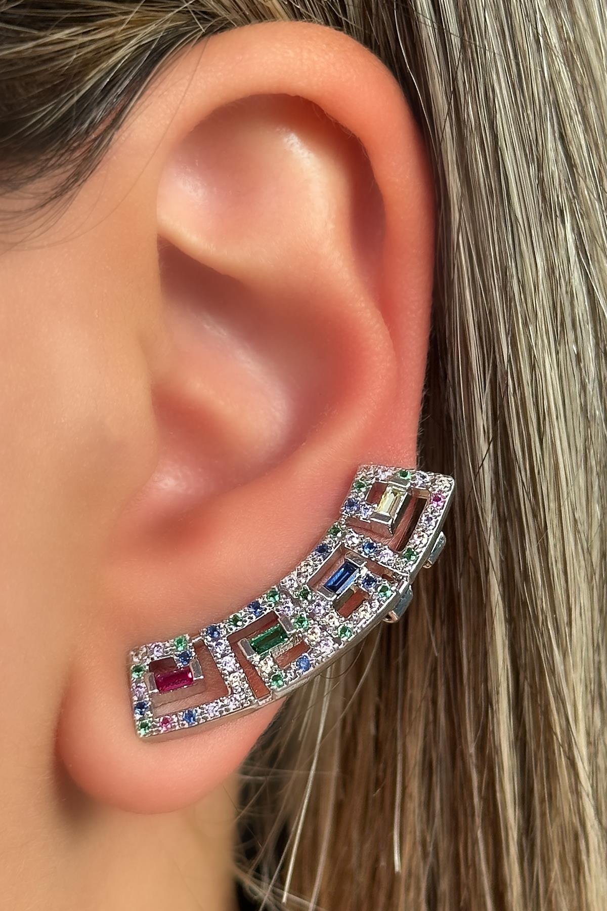 Gümüş Renk Taş Detaylı YSX Ear Cuff (Tek)