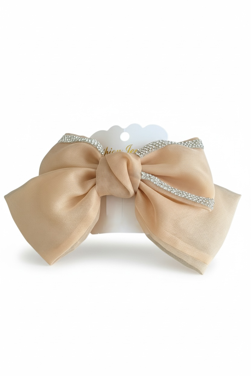 Bej Renk Taşlı Kurdele Otomat Toka