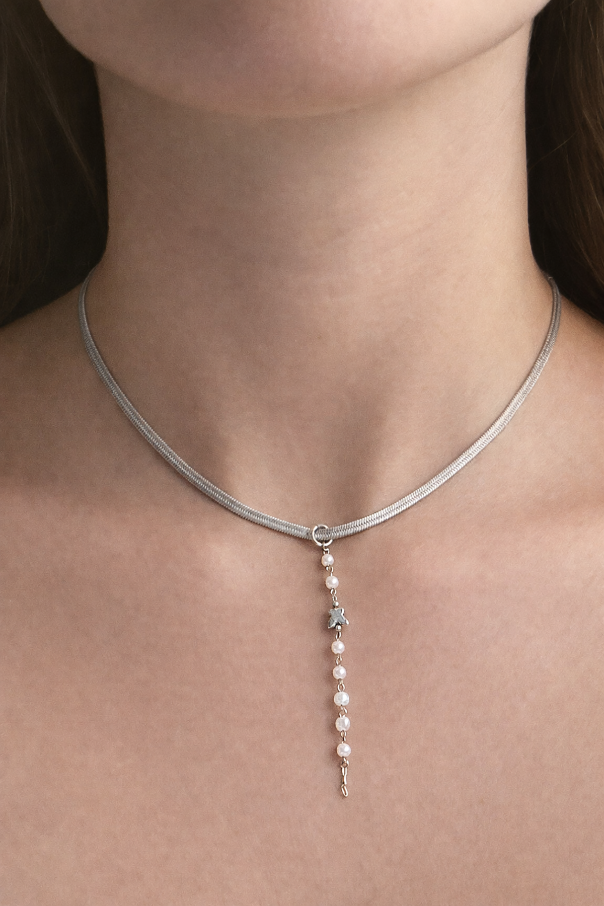 Gümüş Renk Kelebek Figürlü İtalyan Zincir Detaylı Çelik Kolye