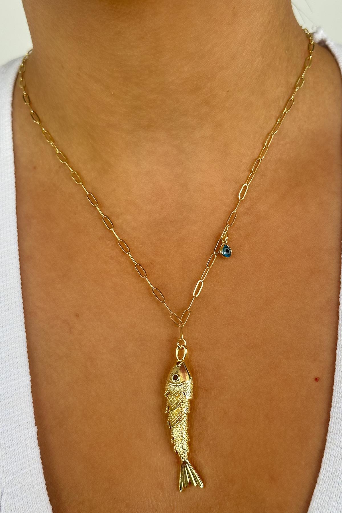 Altın Renk Balık Figürlü YSX Kolye