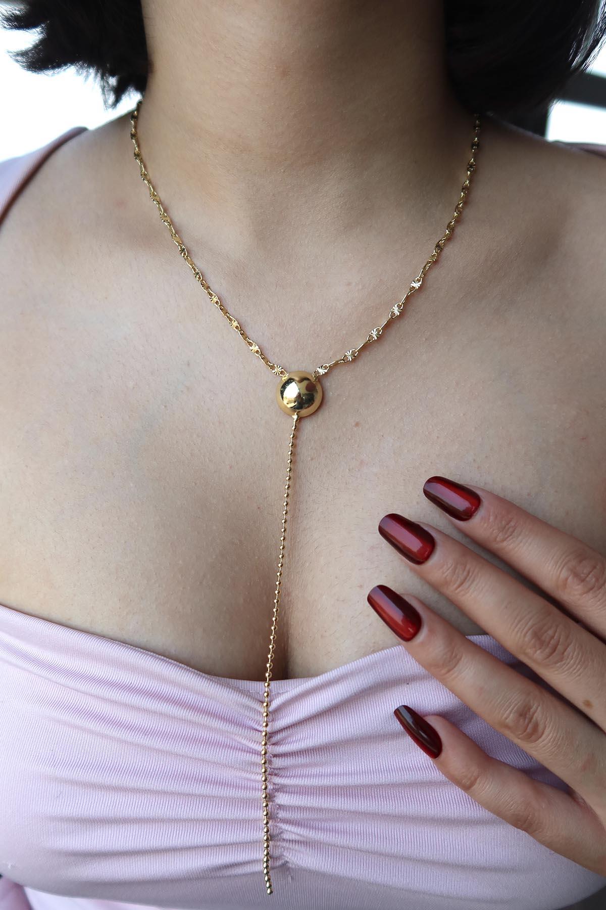 Altın Renk Top Detaylı Y Kolye