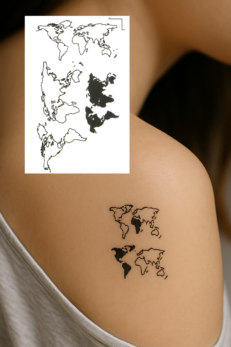 Geçici Dünya Figürlü Mini Dövme Tattoo