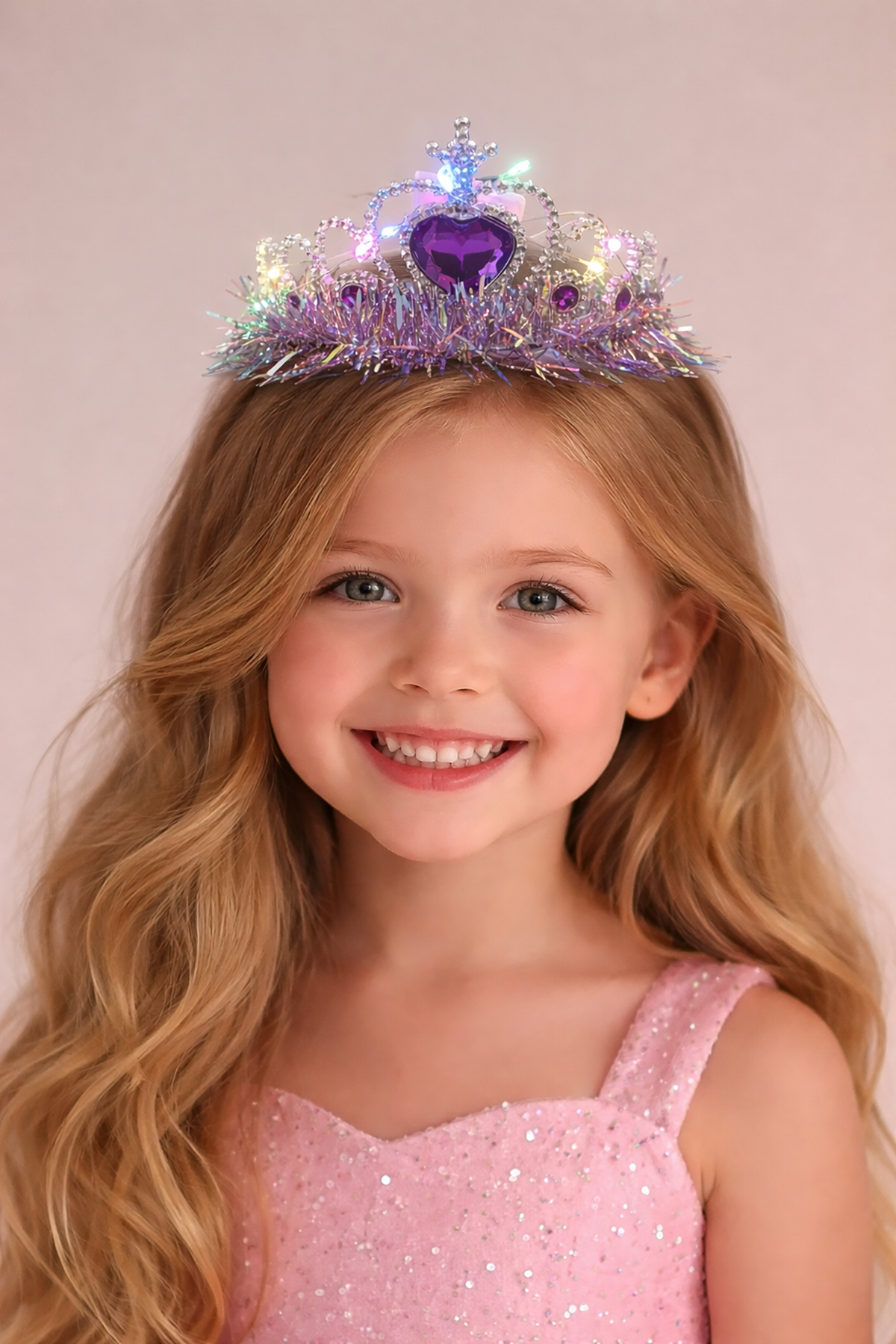 Mor Renk Kalp Figürlü Işıklı Prenses Çocuk Taç