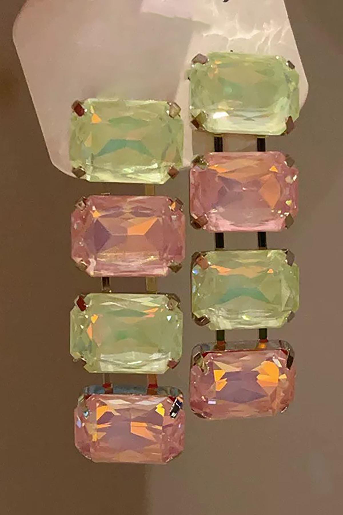 Karışık Renk Taş Detaylı Abiye Küpe (Çift)