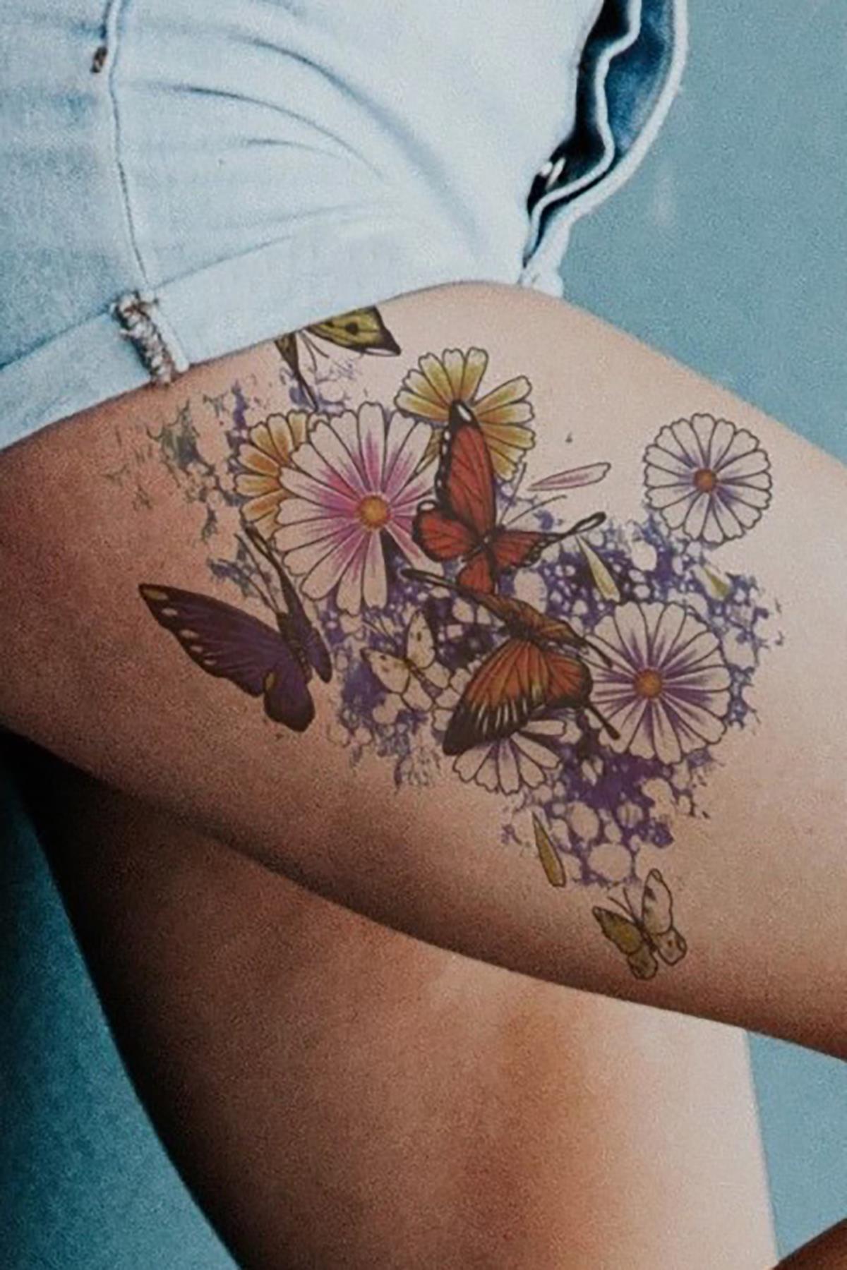 Geçici Çiçek Ve Kelebek Figürlü Dövme Tattoo