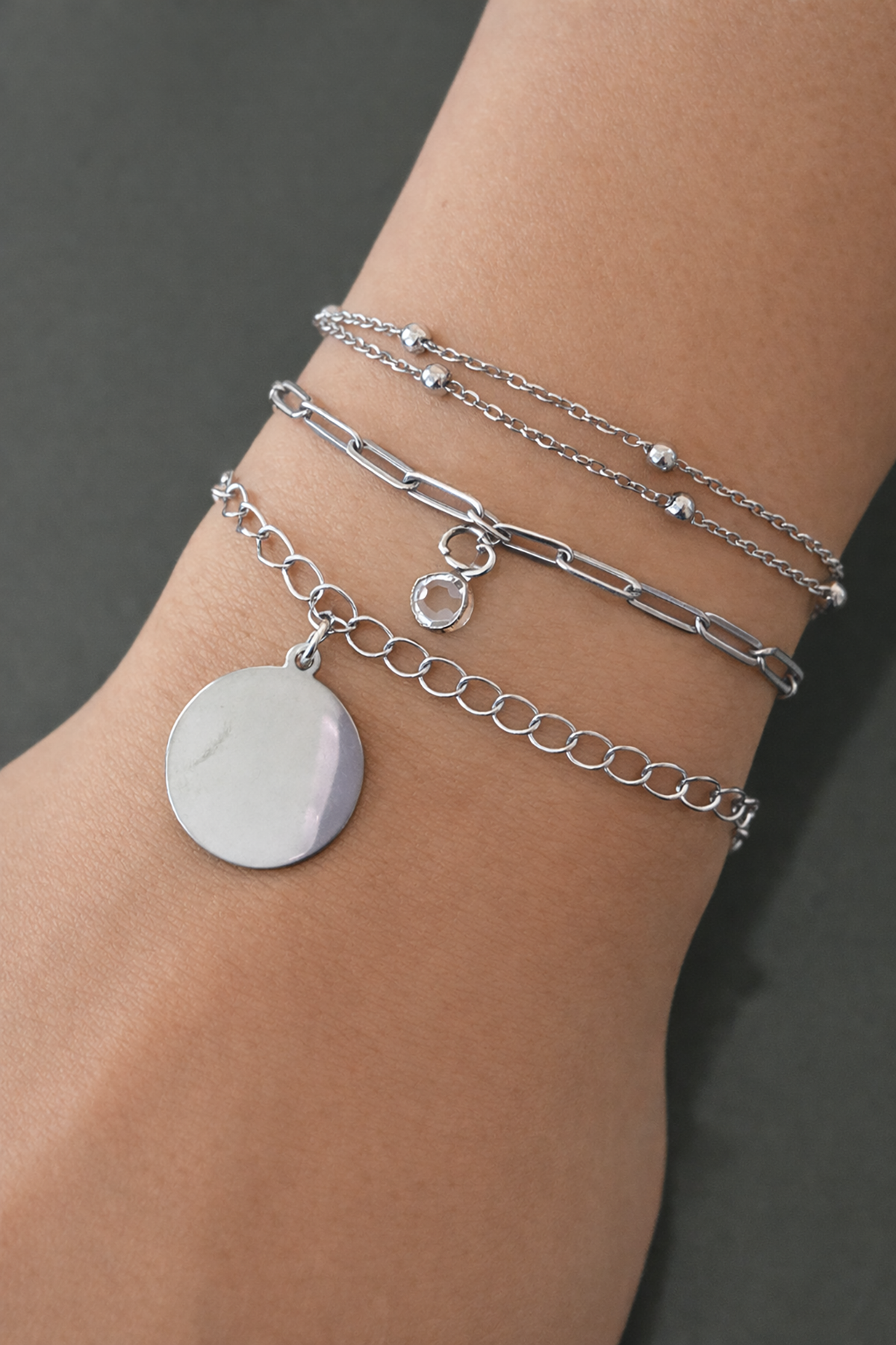 Gümüş Renk 3'lü Çelik Bileklik