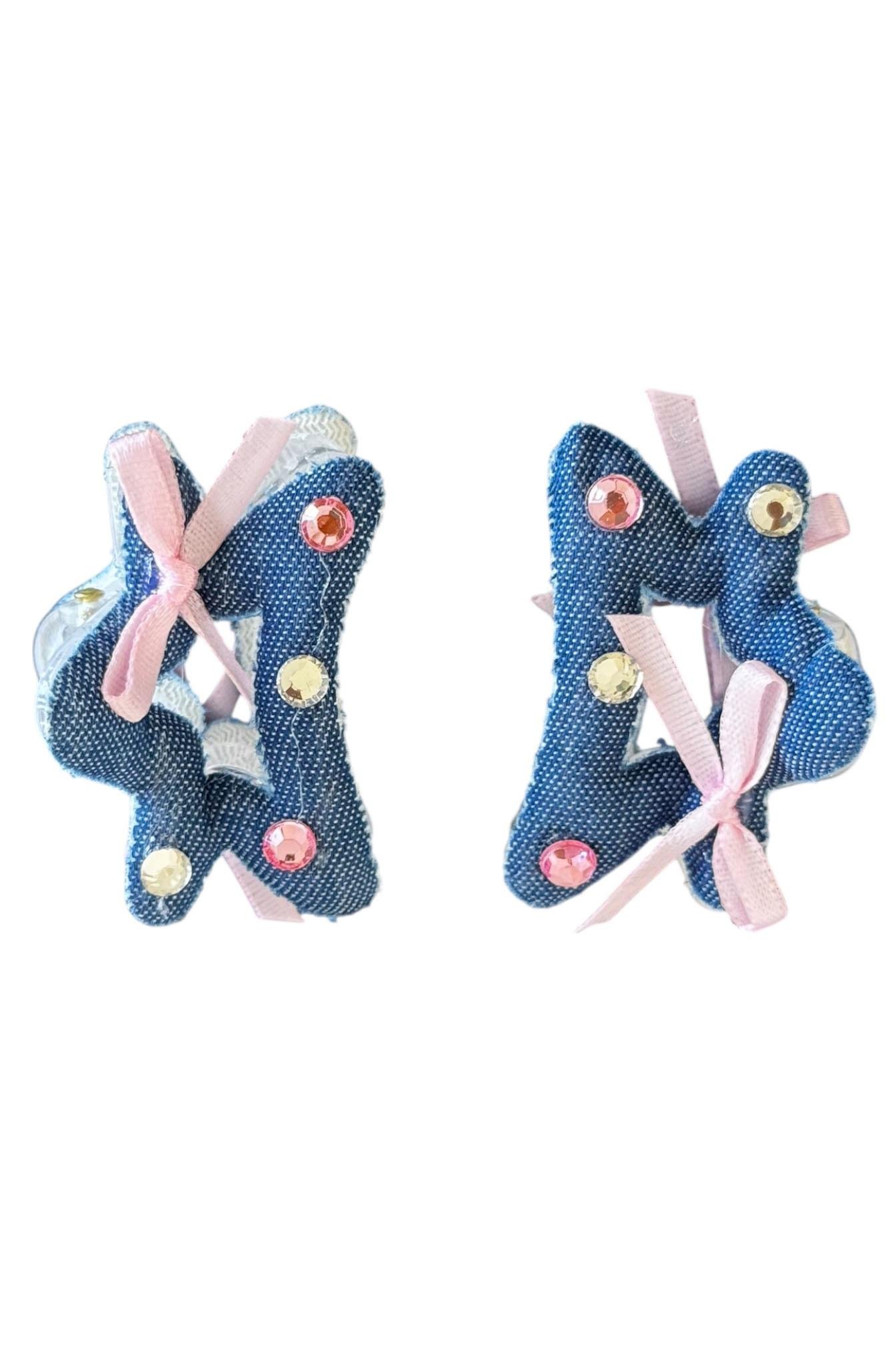 Mavi Ve Pembe Renk Karışık Figürlü Taşlı İkili Mini Mandal Toka Set