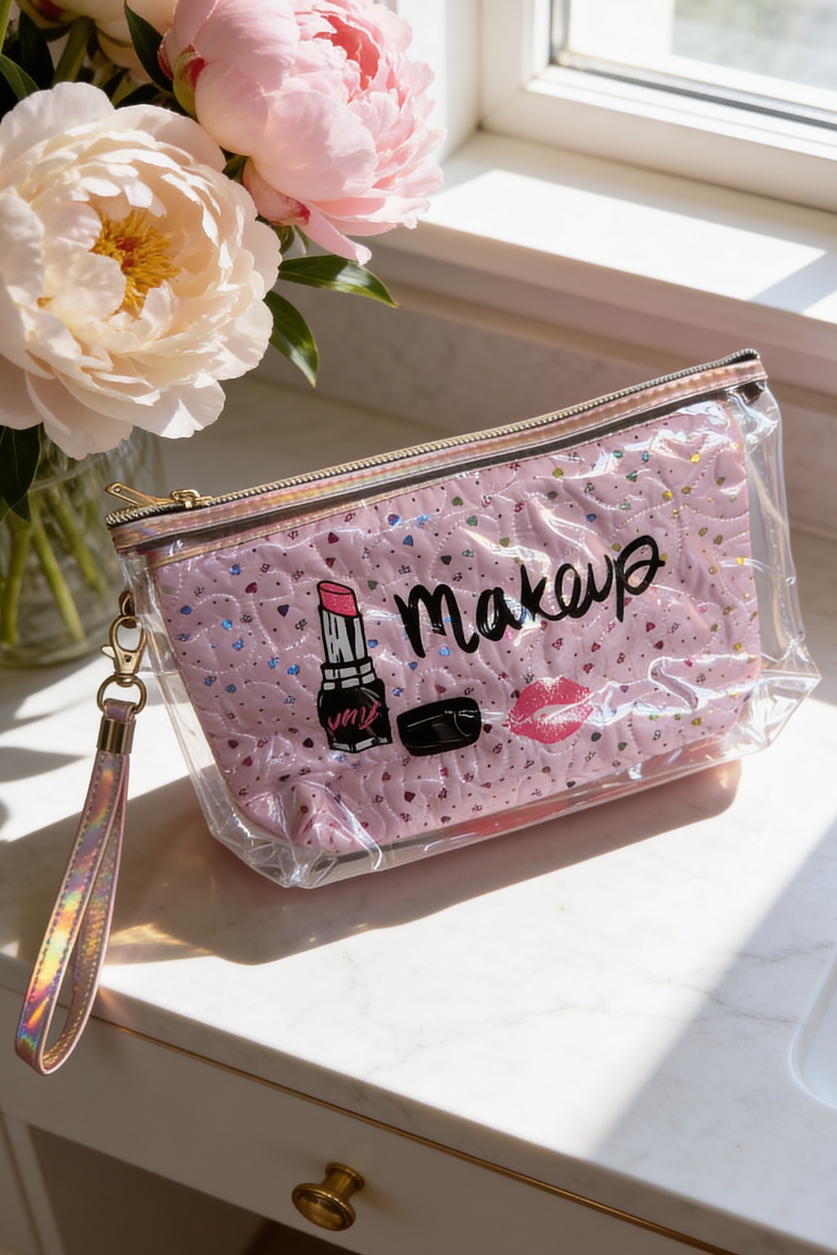 Pembe Renk Makeup Yazılı Makyaj Çantası