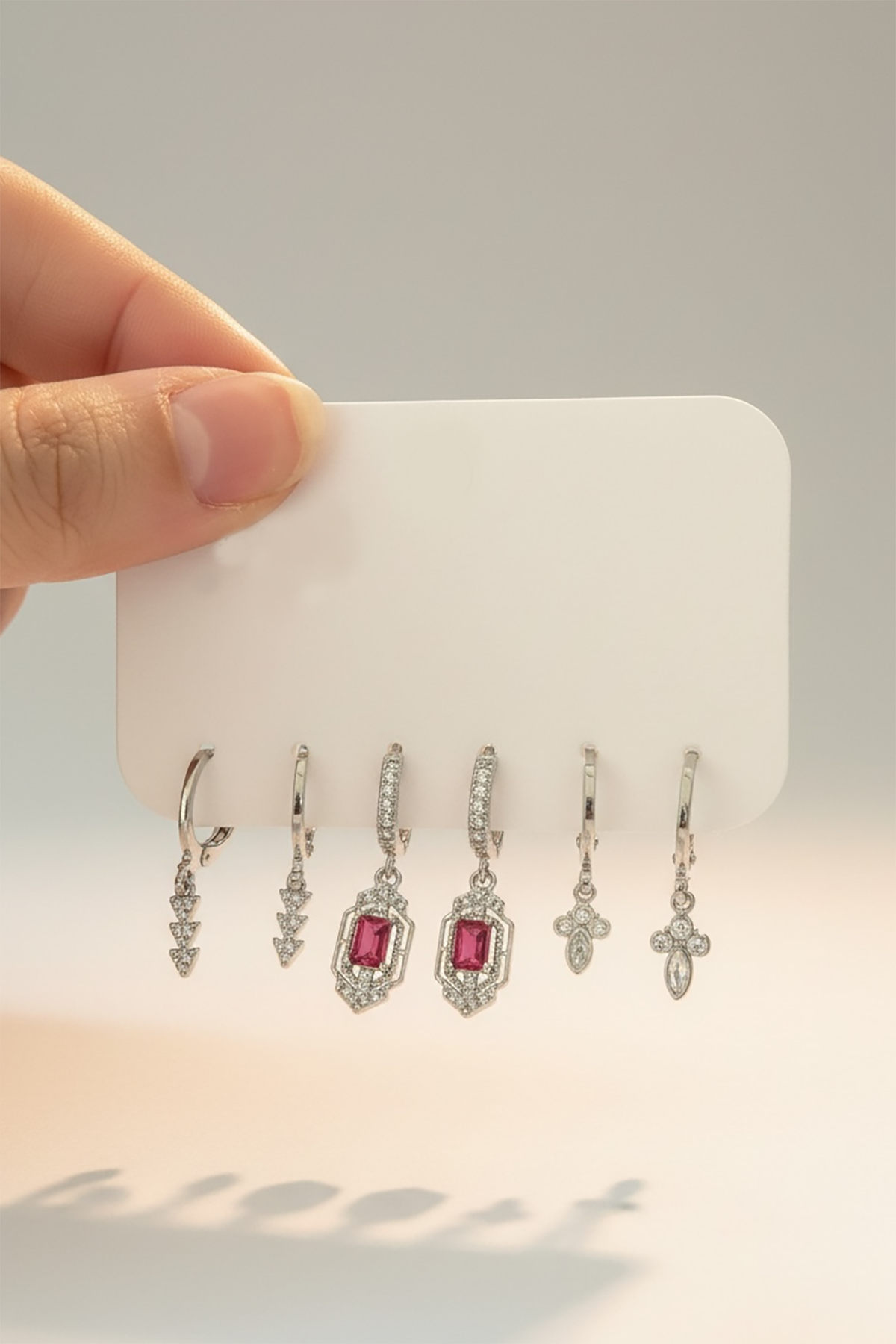 Gümüş Renk 6'lı Taş Detaylı Set Küpe