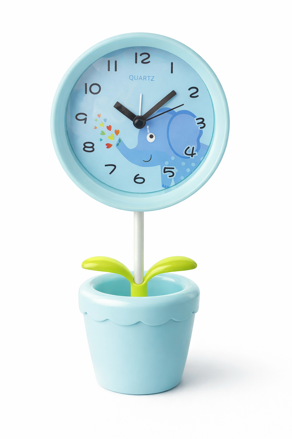 Mavi Renk Saksı Figürlü Alarmlı Masa Saati