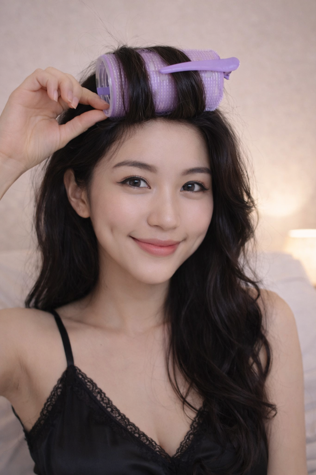 Mor Renk Pens Ve Cırtlı/ Yapışkanlı Saç Bigudisi /Orta Boy