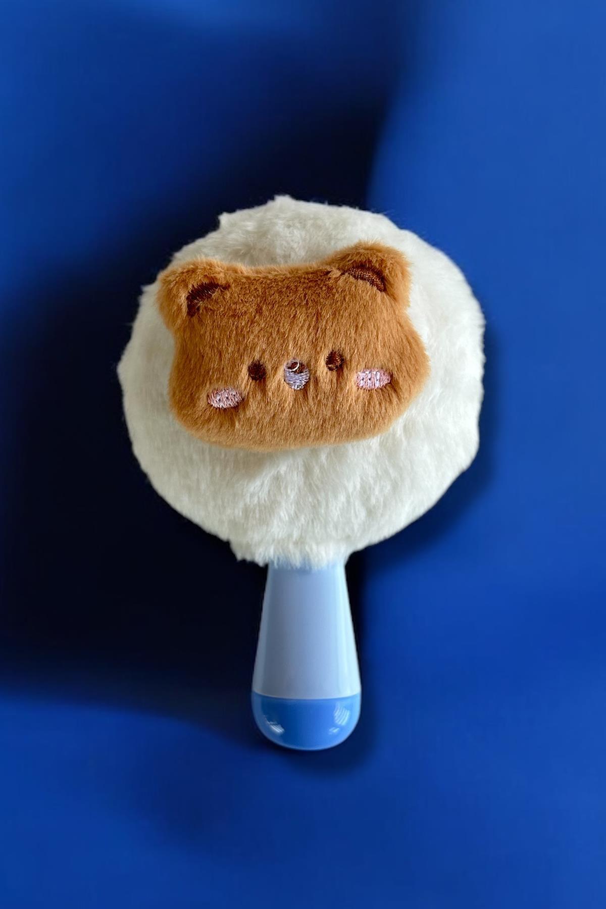 Beyaz Renk Ayıcık Figürlü Peluş El Aynası