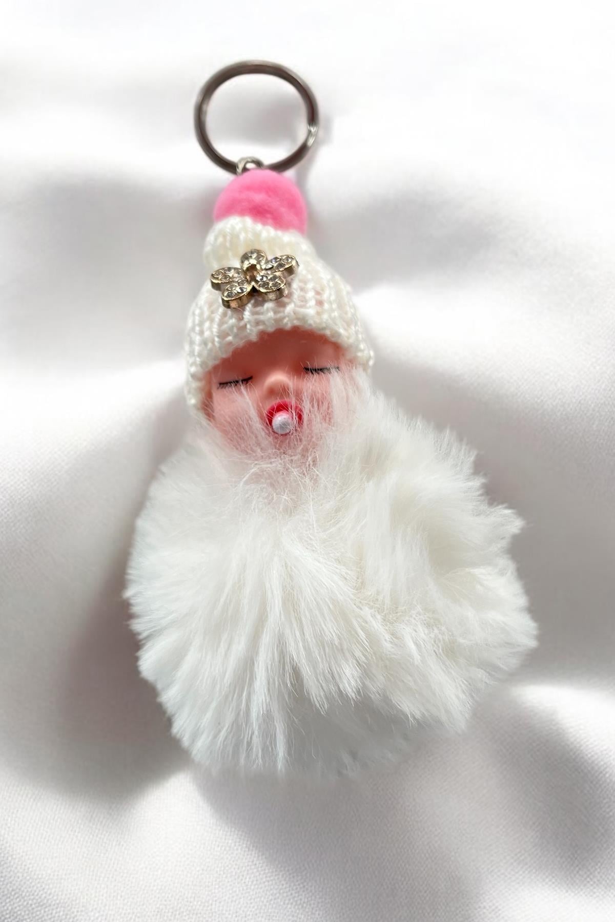 Beyaz Renk Bebek Figürlü Peluş Anahtarlık