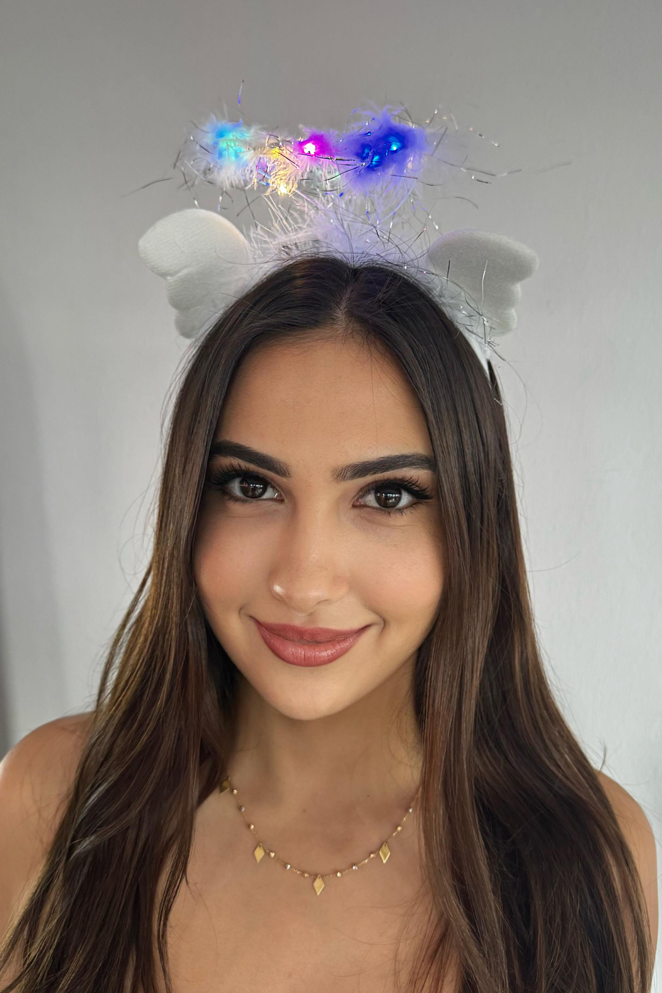 Beyaz Renk Melek Figürlü Işıklı Taç 