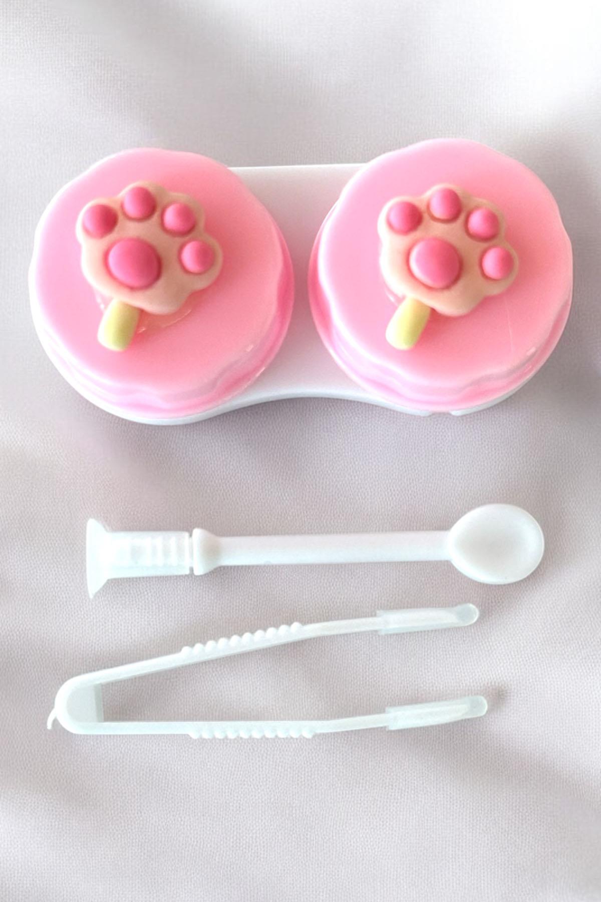 Beyaz Renk Pembe Pati Figürlü Lens Saklama Kutusu