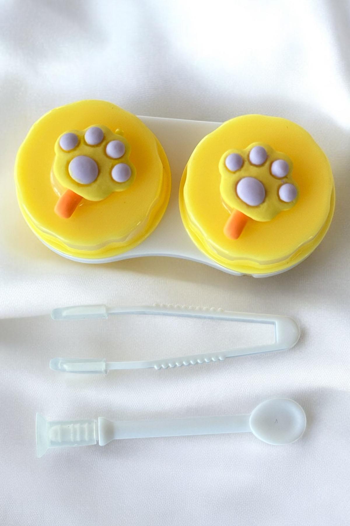 Beyaz Renk Sarı Pati Figürlü Lens Saklama Kutusu