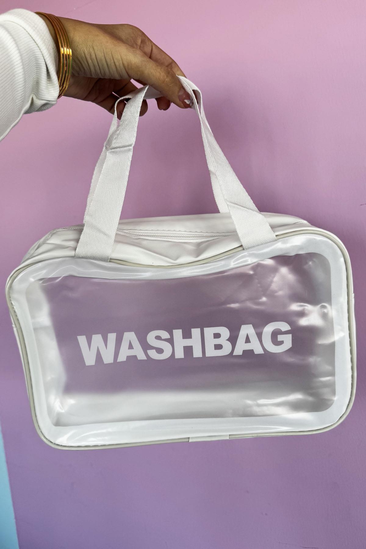 Beyaz Renk Wash Bag Su Geçirmez Şeffaf Kozmetik Çantası