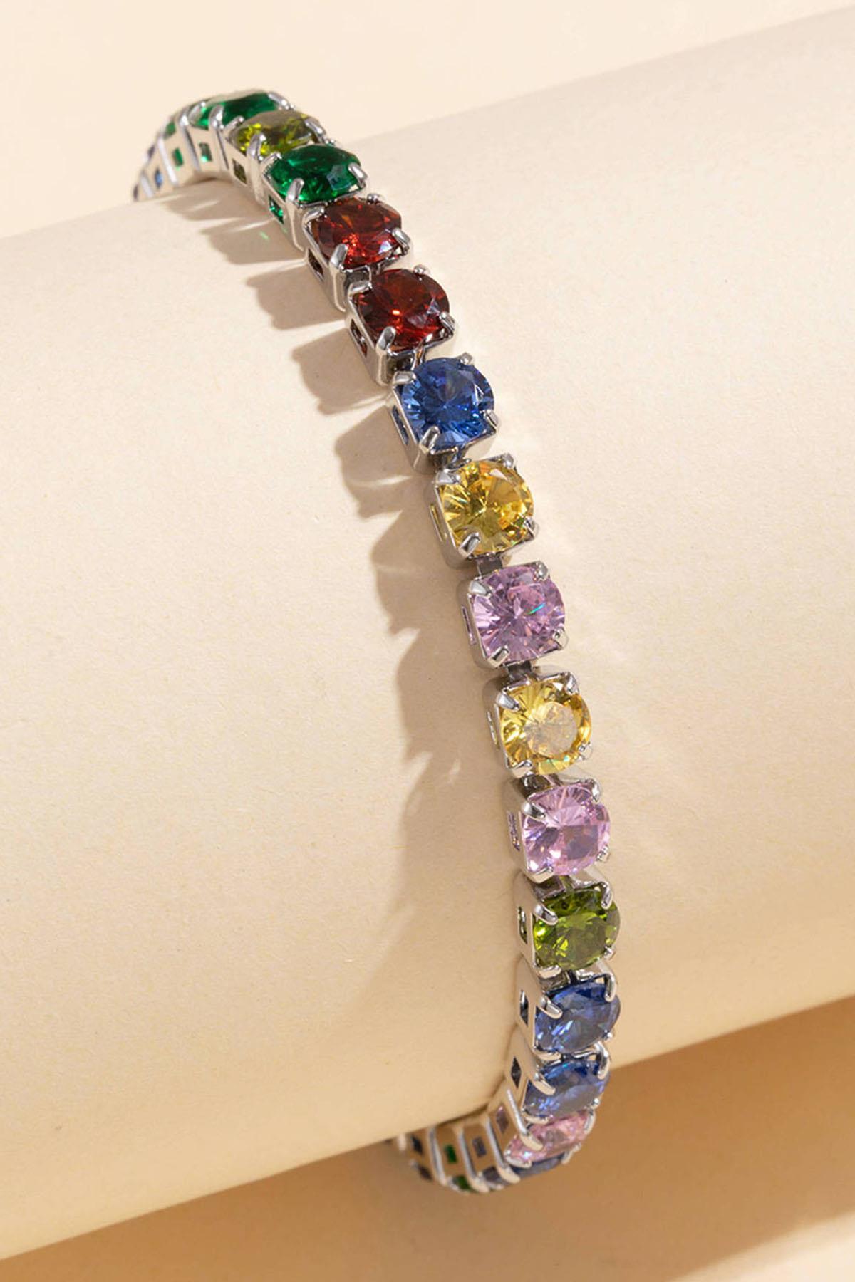 Gümüş Renk Renkli Taş Detaylı Su Yolu Bileklik