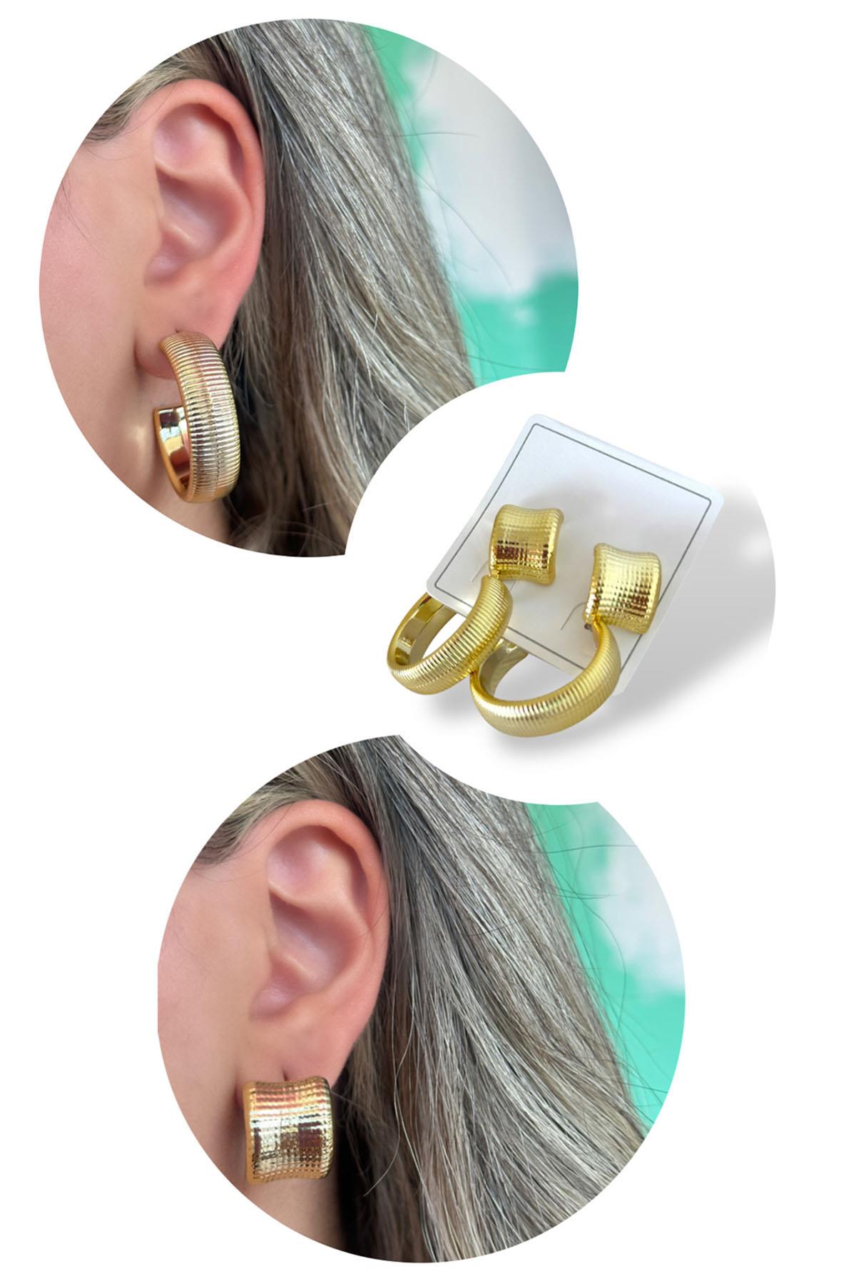 Altın Renk Halka Küpe Set